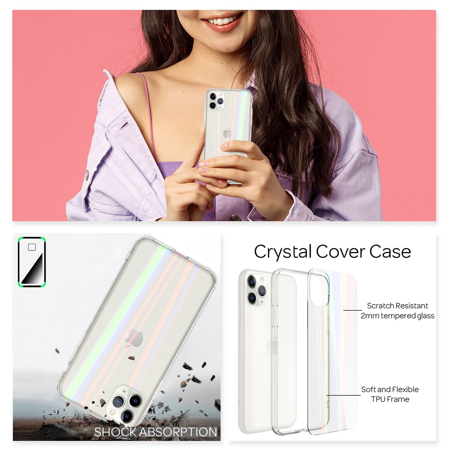 NALIA Hartglas Handy Hülle für iPhone 11 Pro Max, Regenbogen Case Cover Etui