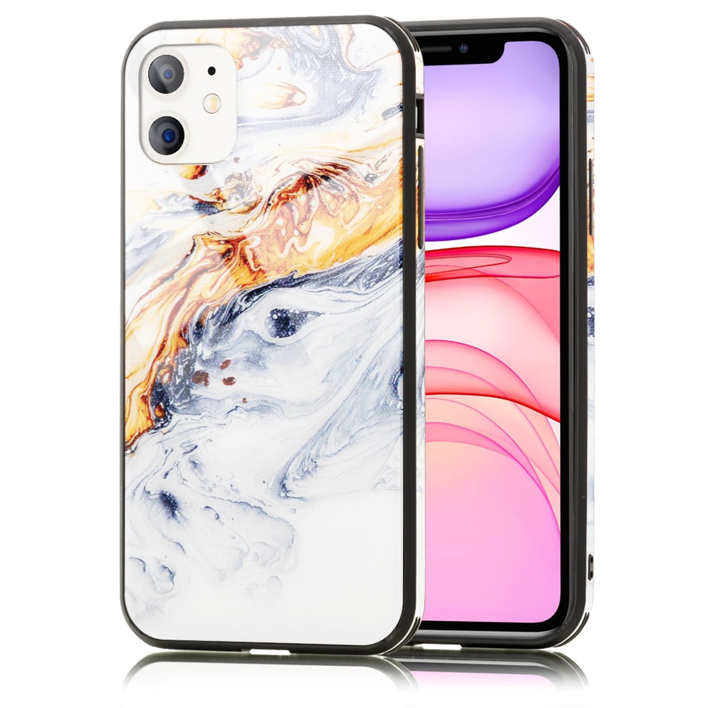 NALIA símahulstur úr hertu gleri fyrir iPhone 11, marmarahönnun, hulstur með stuðara