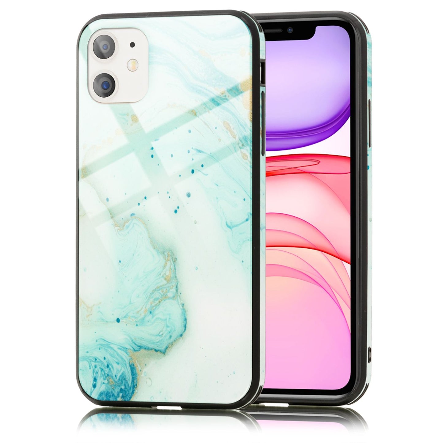 NALIA símahulstur úr hertu gleri fyrir iPhone 11, marmarahönnun, hulstur með stuðara