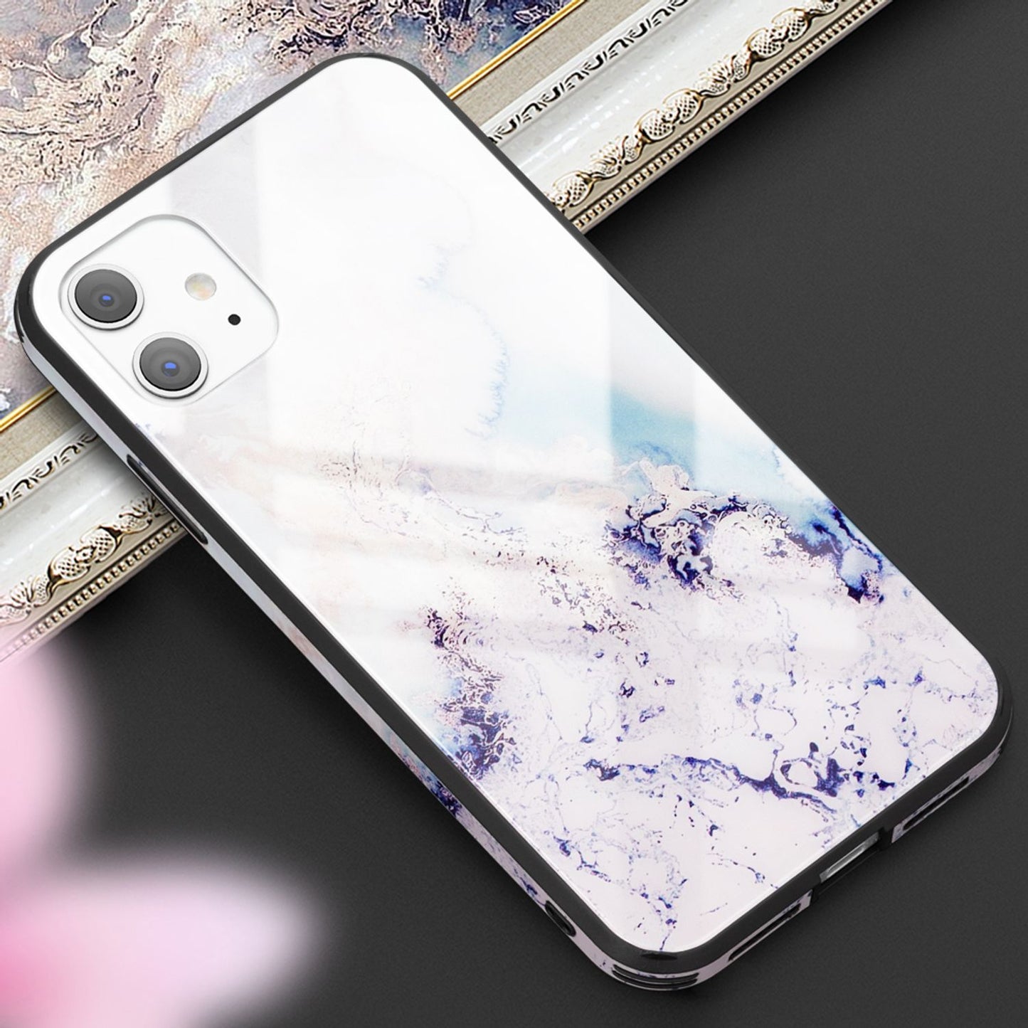 NALIA símahulstur úr hertu gleri fyrir iPhone 11, marmarahönnun, hulstur með stuðara