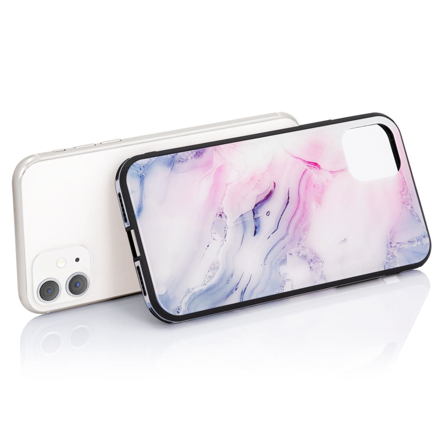 NALIA símahulstur úr hertu gleri fyrir iPhone 11, marmarahönnun, hulstur með stuðara