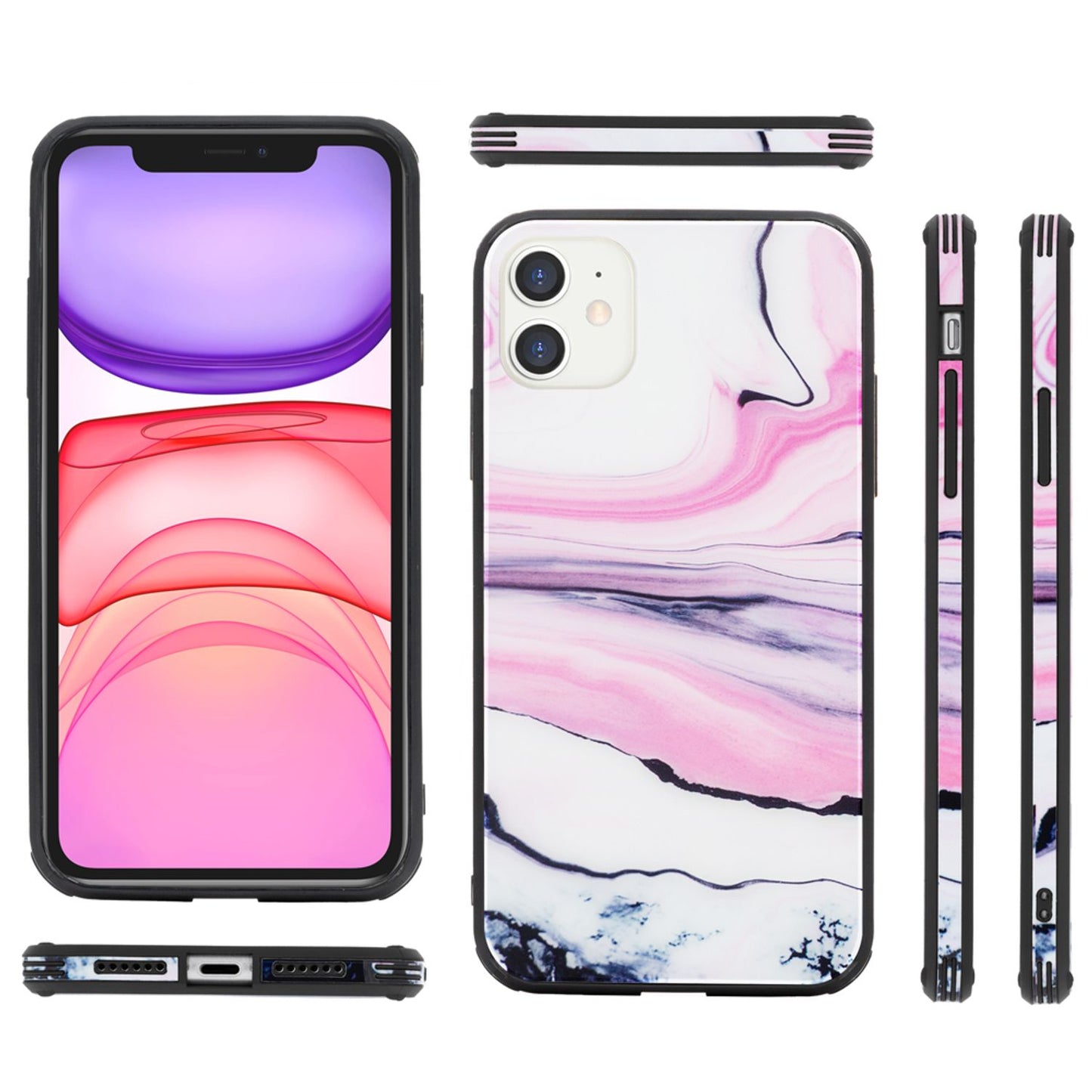 NALIA símahulstur úr hertu gleri fyrir iPhone 11, marmarahönnun, hulstur með stuðara