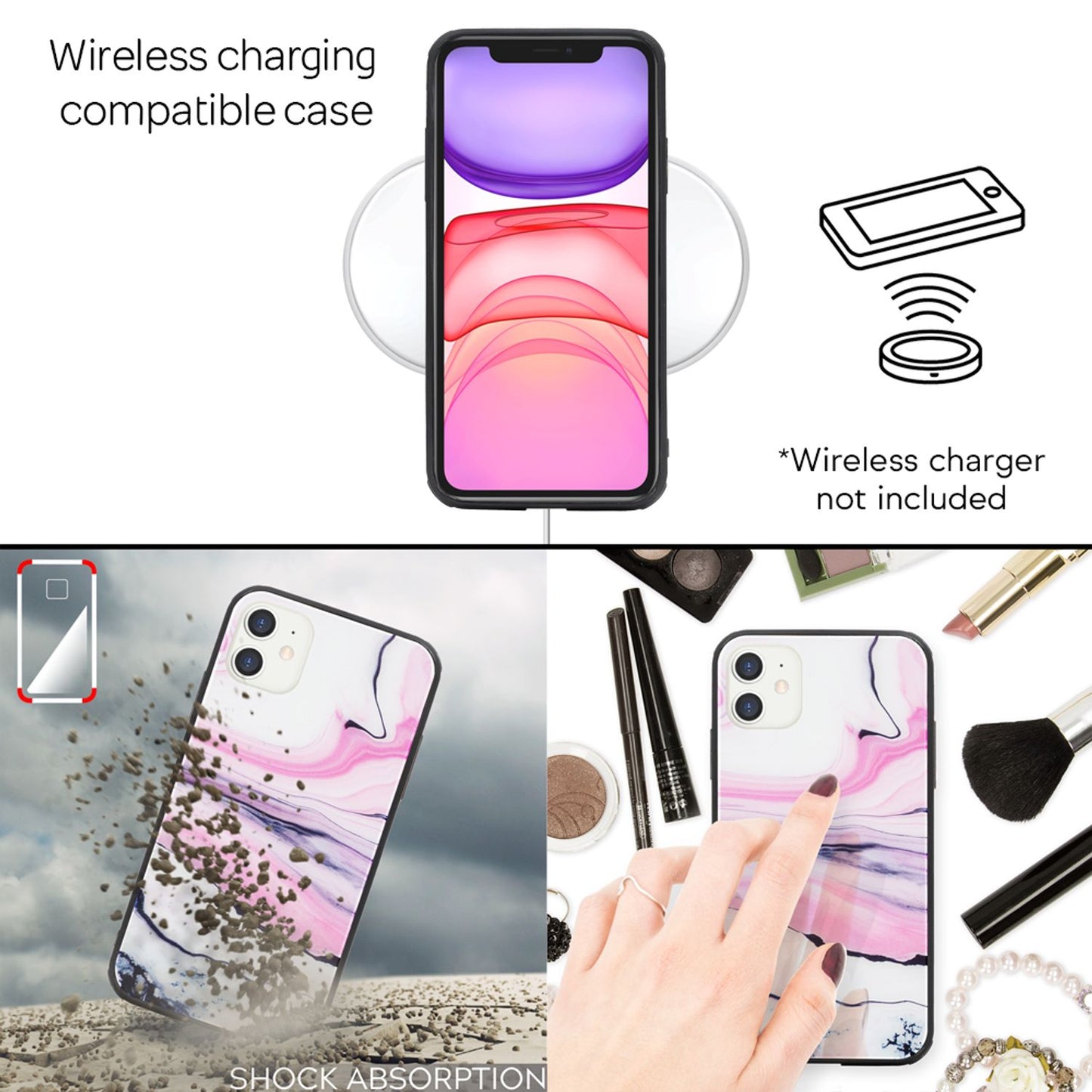 NALIA símahulstur úr hertu gleri fyrir iPhone 11, marmarahönnun, hulstur með stuðara