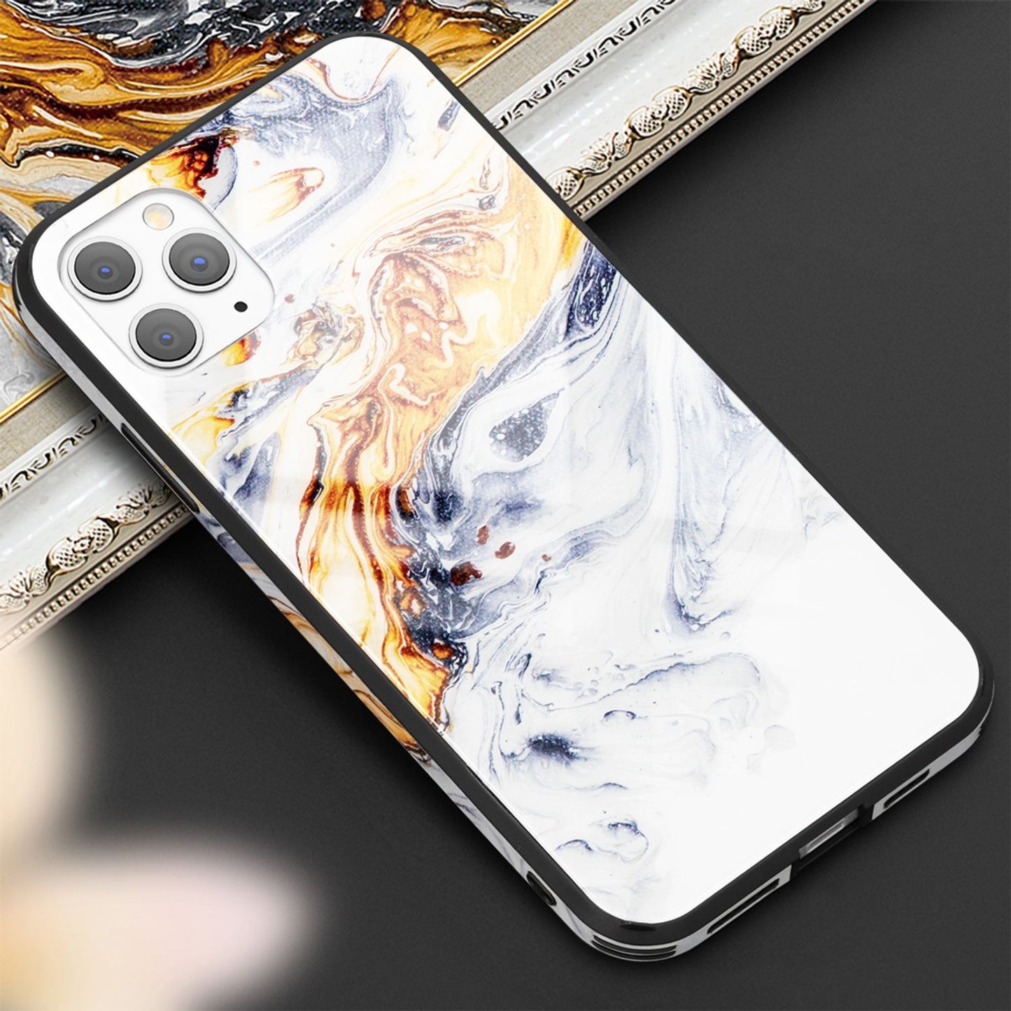 NALIA Tempered Glass Phone Case for iPhone 11 Pro Max, Marble Design Case Cover