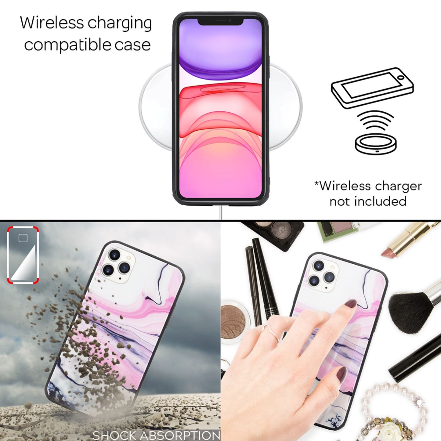 NALIA Tempered Glass Phone Case for iPhone 11 Pro, Marble Design Bag Case Cover