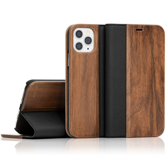NALIA Echt Holz Flip Case für iPhone 11 Pro, Premium Wood Etui Handy Hülle Cover