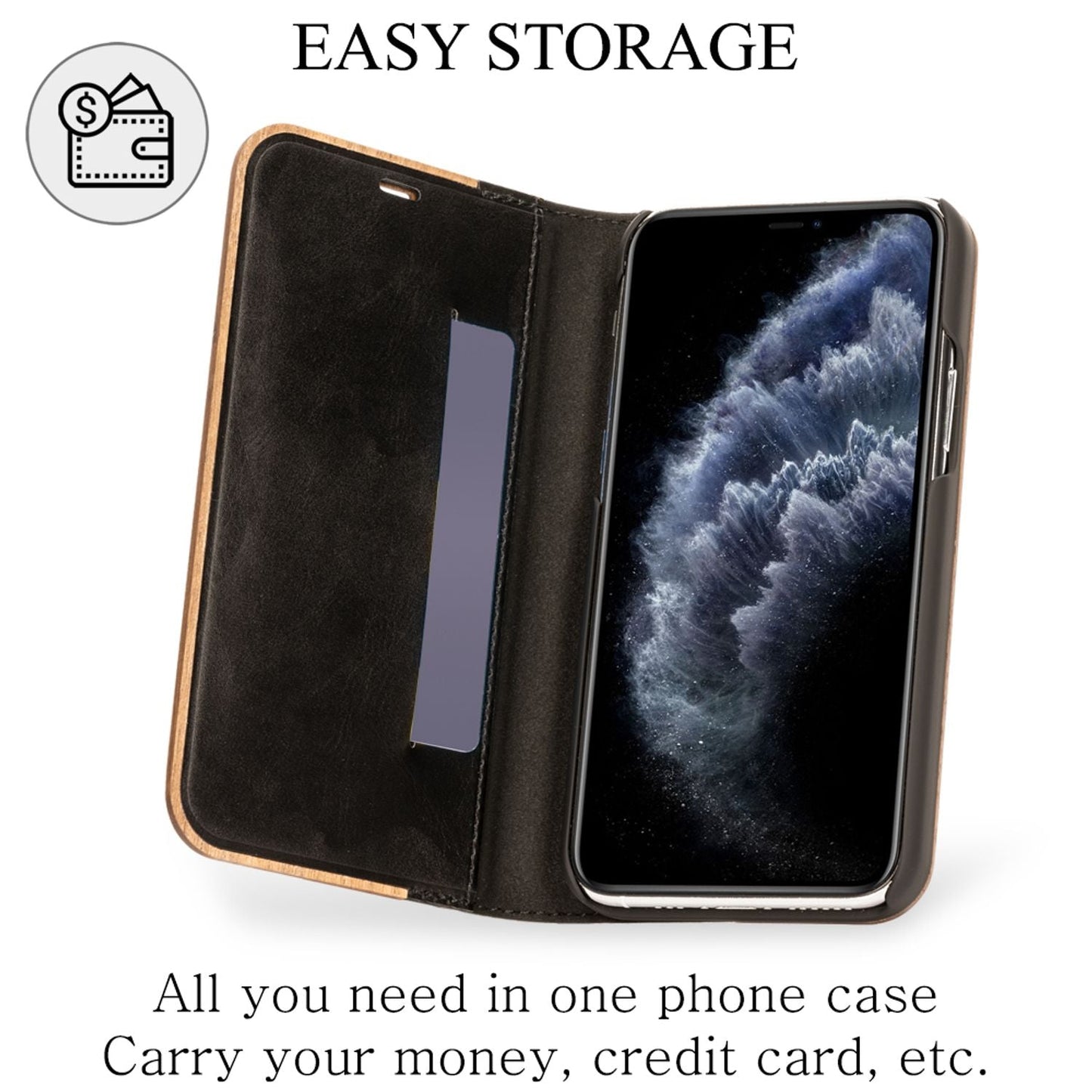 NALIA Echt Holz Flip Case für iPhone 11 Pro Max, Wood Etui Handy Hülle Cover