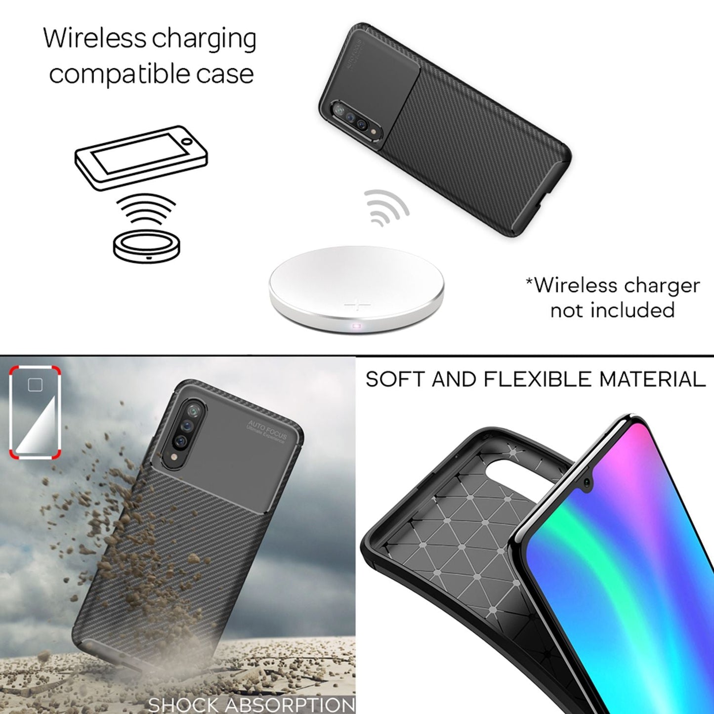 NALIA Símahulstur með kolefnisútliti fyrir Samsung Galaxy A90 5G, sílikon bakhlið