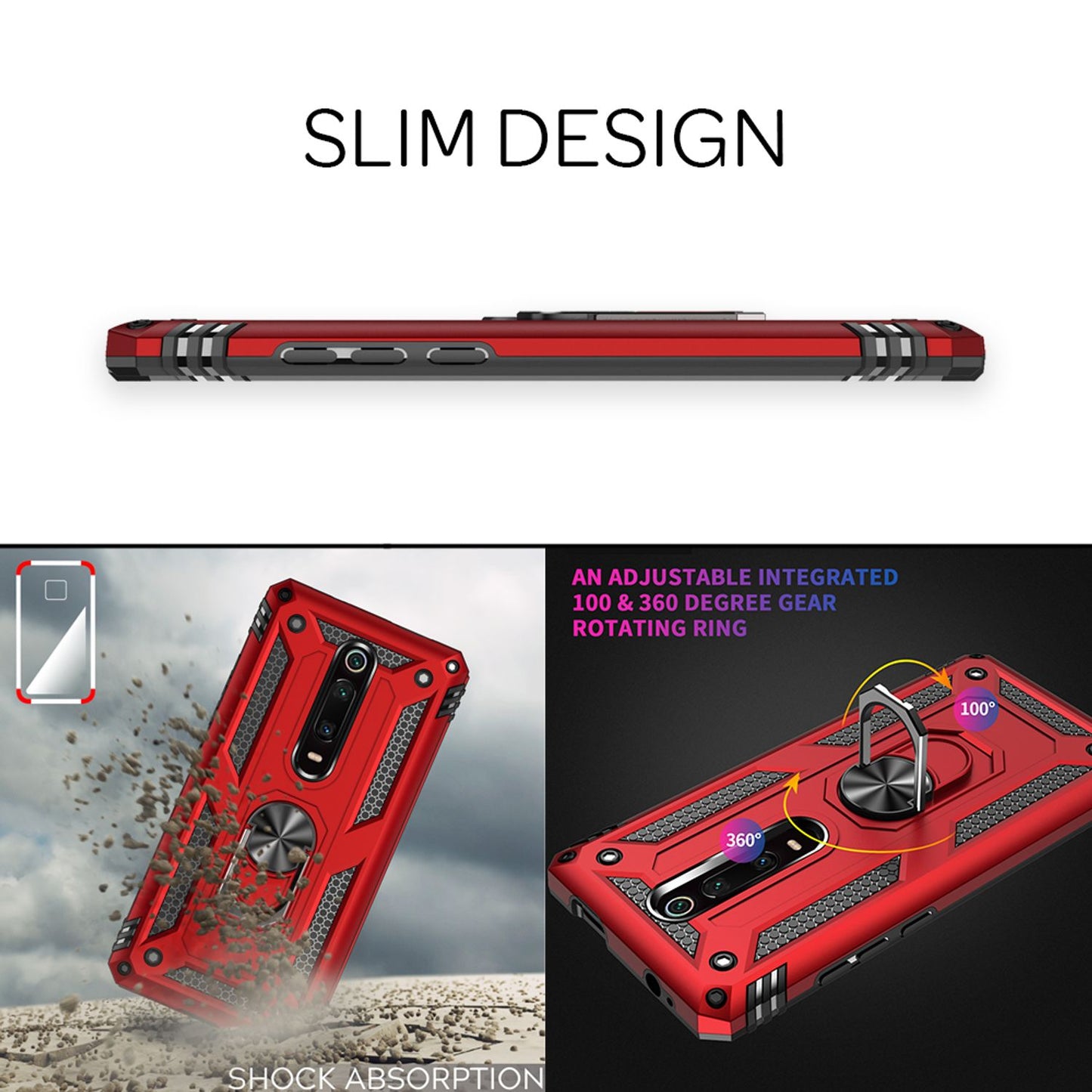 NALIA Ring Case for Xiaomi Mi 9T / 9T Pro, Shockproof Phone Case with Holder