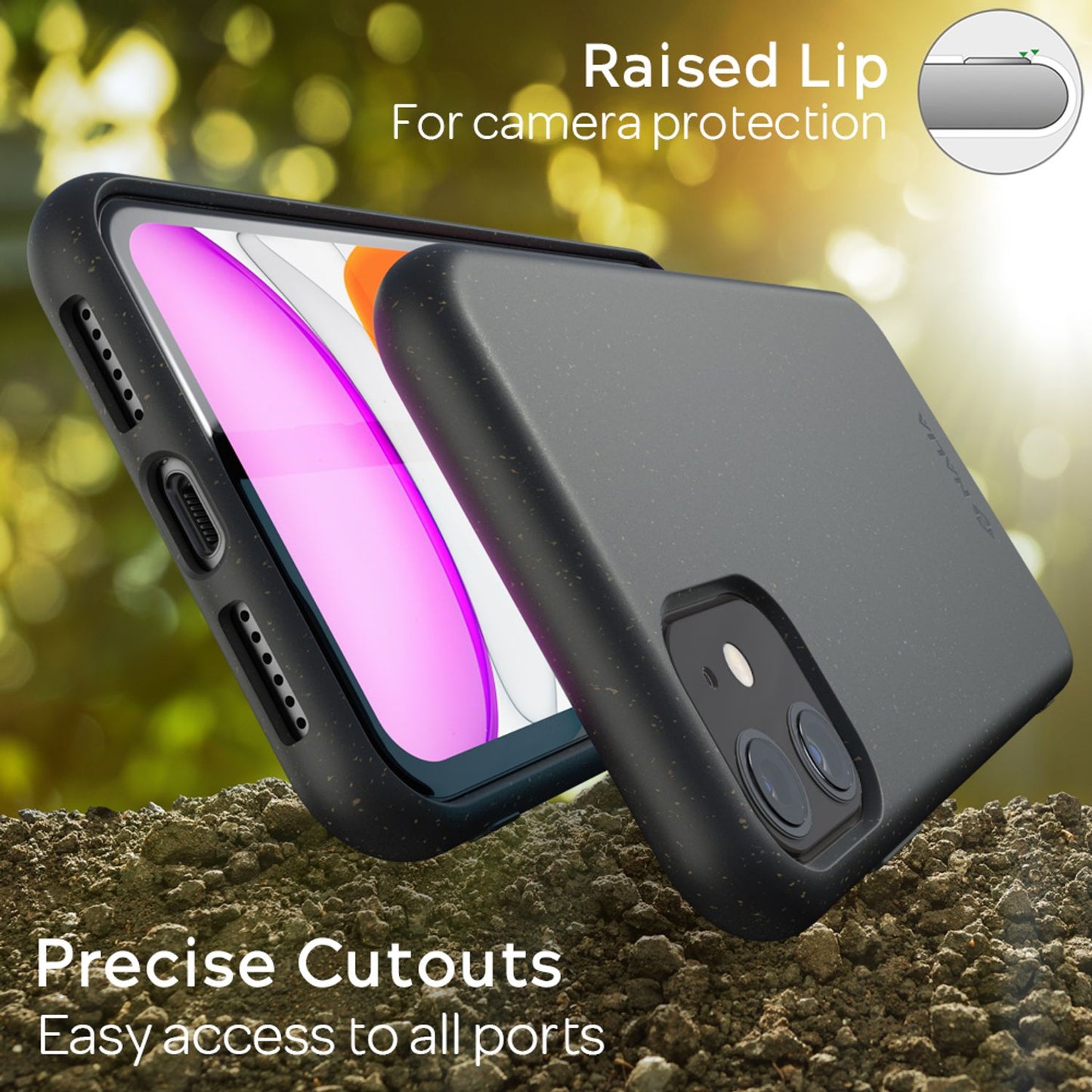 NALIA lífrænt símahulstur fyrir iPhone 11, sjálfbært, niðurbrjótanlegt, vegan umhverfisvænt hulstur