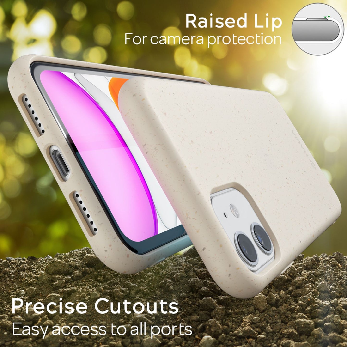 NALIA lífrænt símahulstur fyrir iPhone 11, sjálfbært, niðurbrjótanlegt, vegan umhverfisvænt hulstur