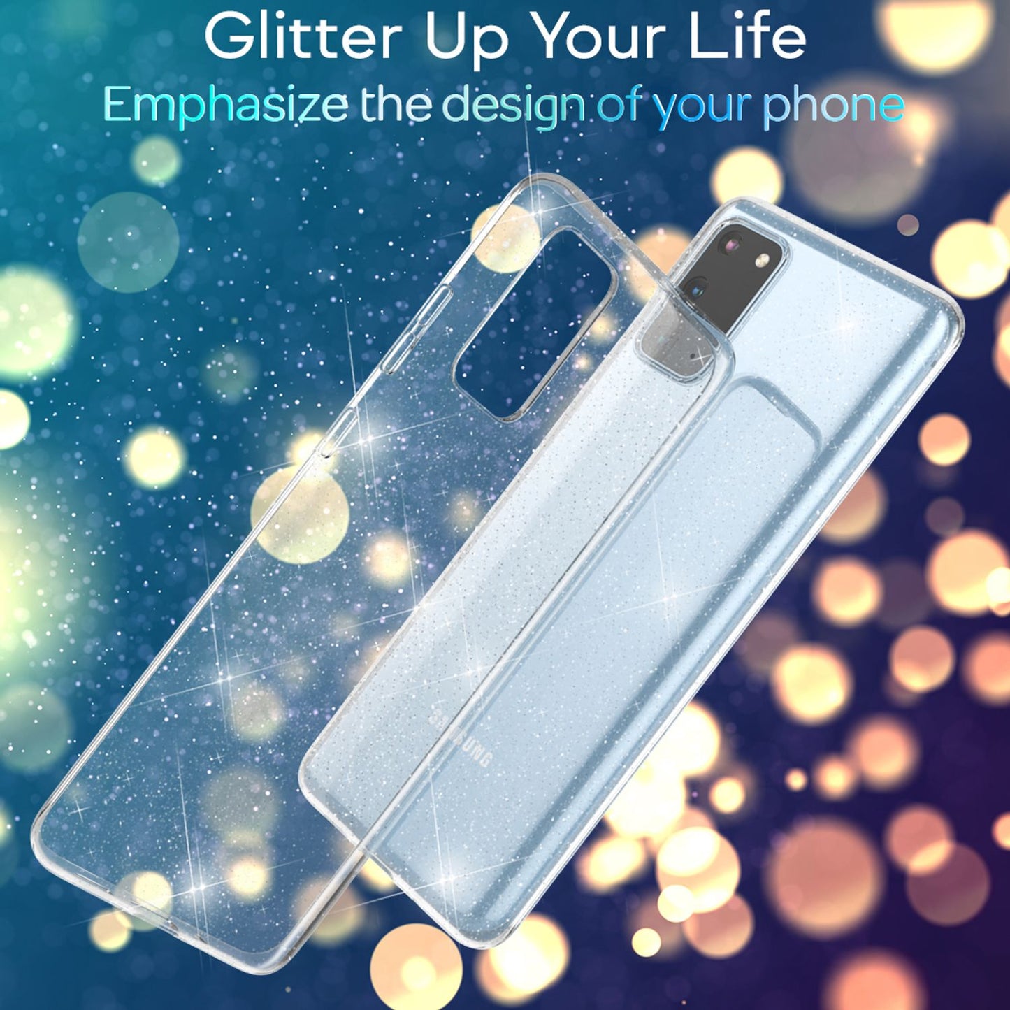 NALIA Glitter Phone Case for Samsung Galaxy S20, Silicone Protective Phone Case Bag