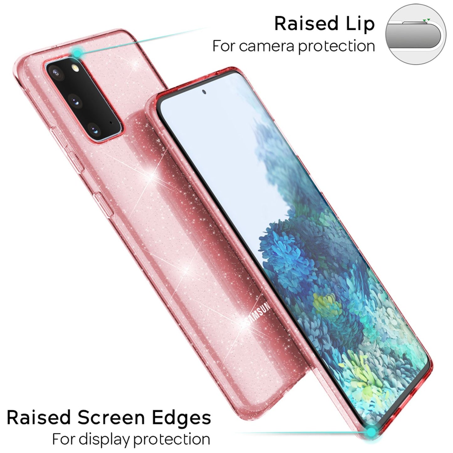 NALIA Glitter Phone Case for Samsung Galaxy S20, Silicone Protective Phone Case Bag