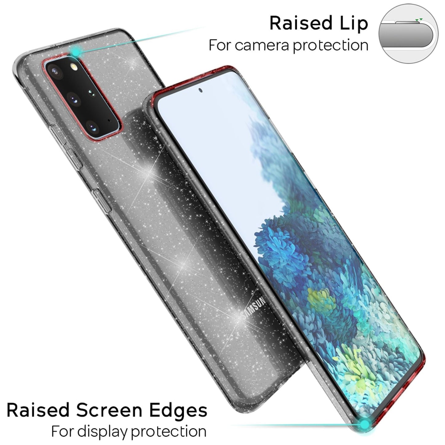 NALIA Glitzer Handyhülle für Samsung Galaxy S20 Plus, Bling Silikon Handy Schutz Hülle