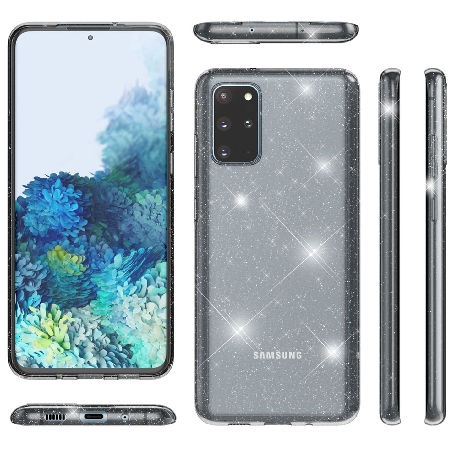 NALIA Glitzer Handyhülle für Samsung Galaxy S20 Plus, Bling Silikon Handy Schutz Hülle