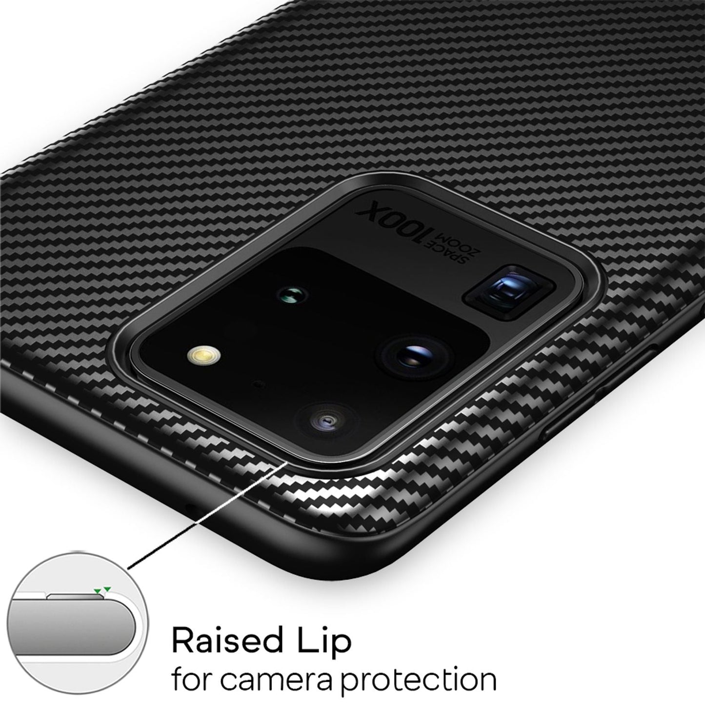 NALIA Carbon hulstur fyrir Samsung Galaxy S20 Ultra, sílikon símahulstur