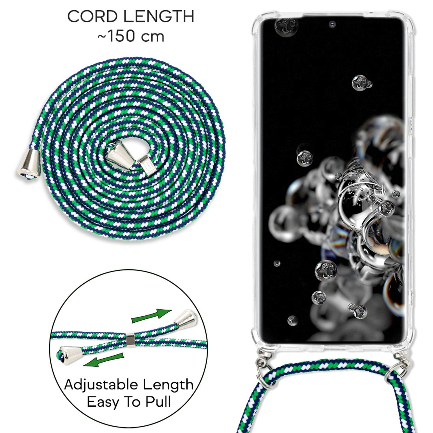 NALIA símahulstur með keðju fyrir Samsung Galaxy S20 Ultra, mjúkt snúruhulstur