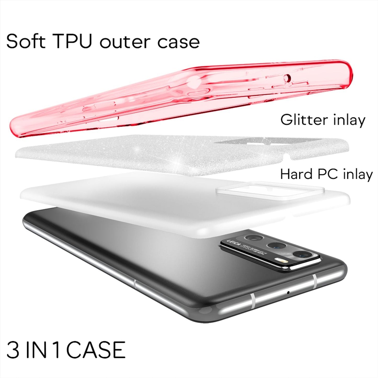 NALIA Glitter Phone Case for Huawei P40, Glitter Phone Case Bling Cover Protective Bag