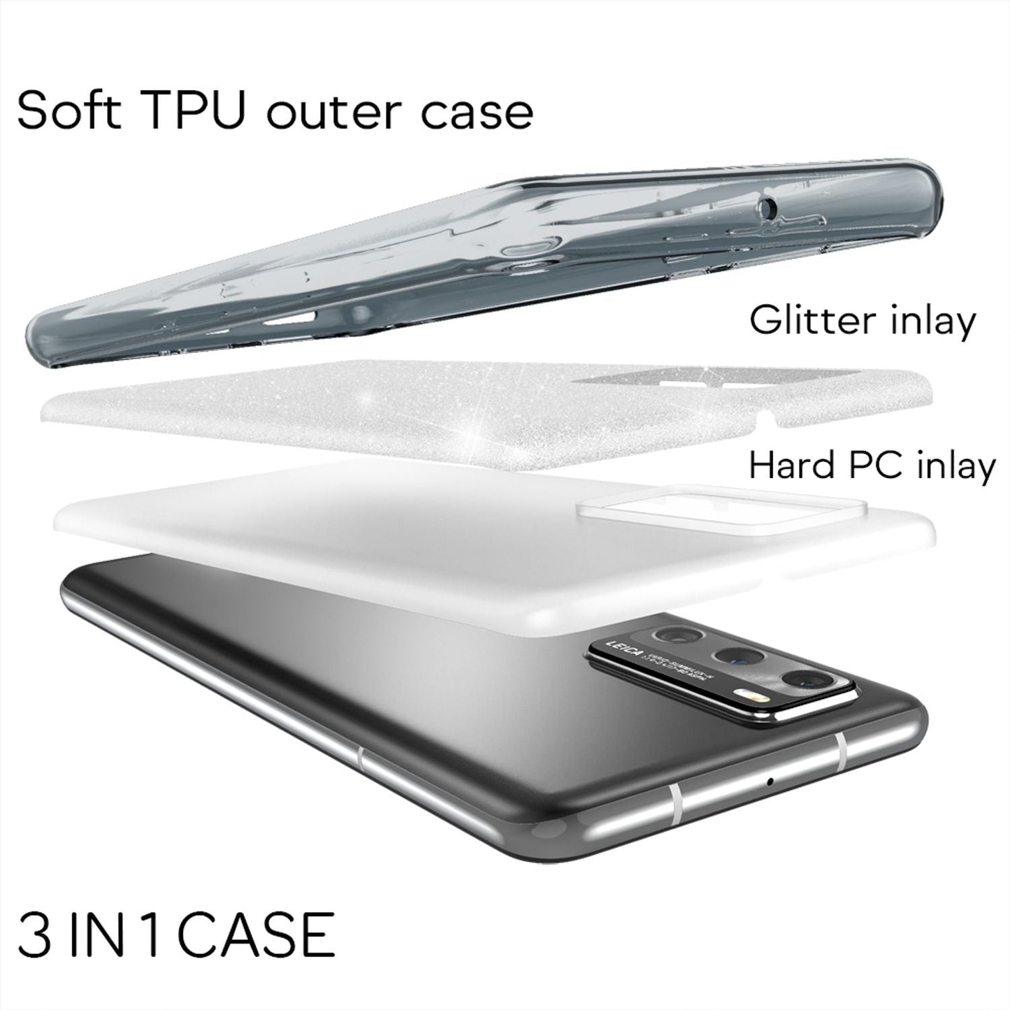 NALIA Glitter Phone Case for Huawei P40, Glitter Phone Case Bling Cover Protective Bag