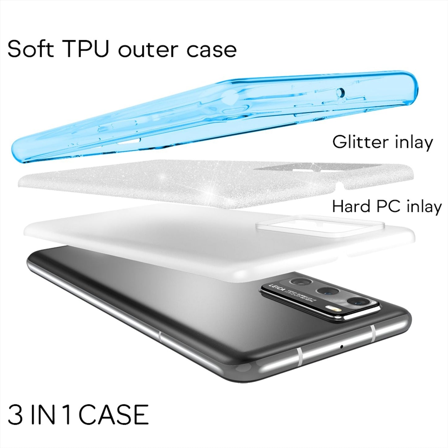 NALIA Glitter Phone Case for Huawei P40, Glitter Phone Case Bling Cover Protective Bag