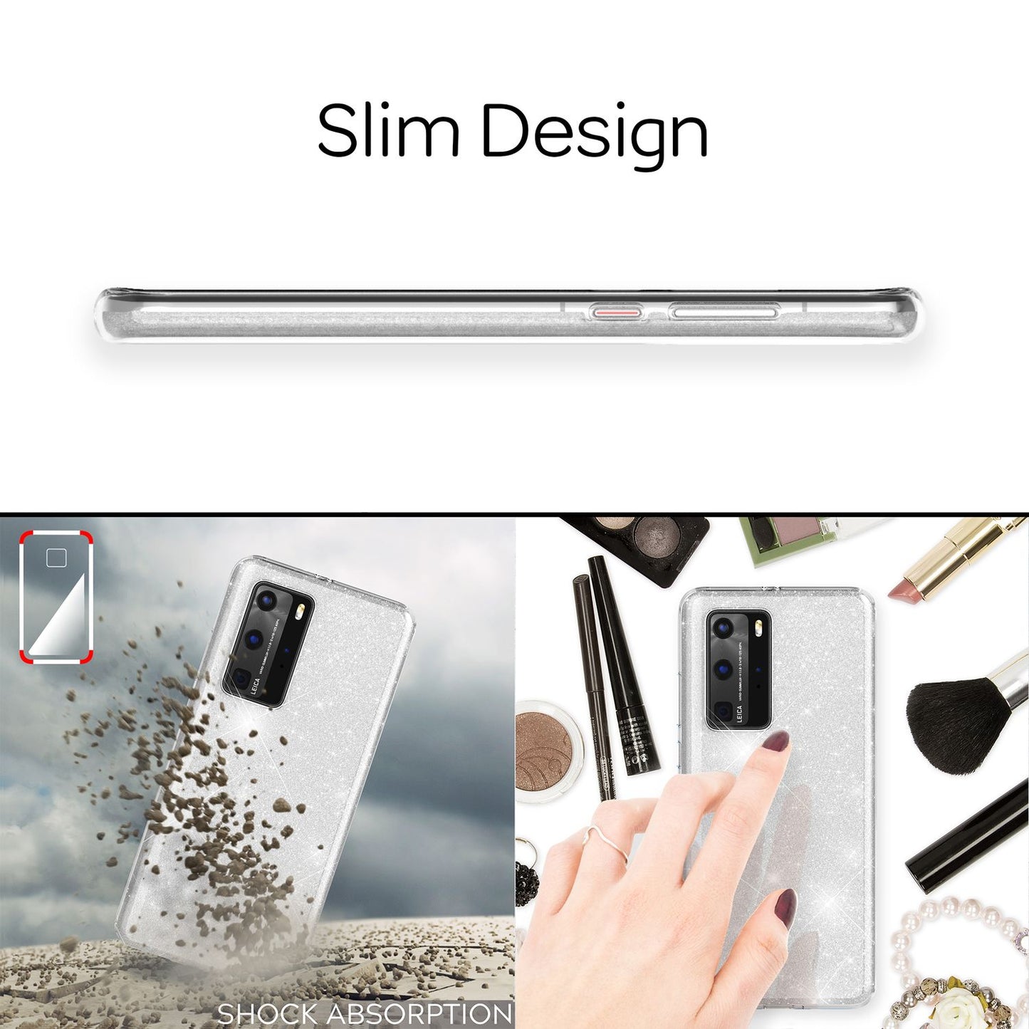 NALIA Glitter Phone Case for Huawei P40, Glitter Phone Case Bling Cover Protective Bag