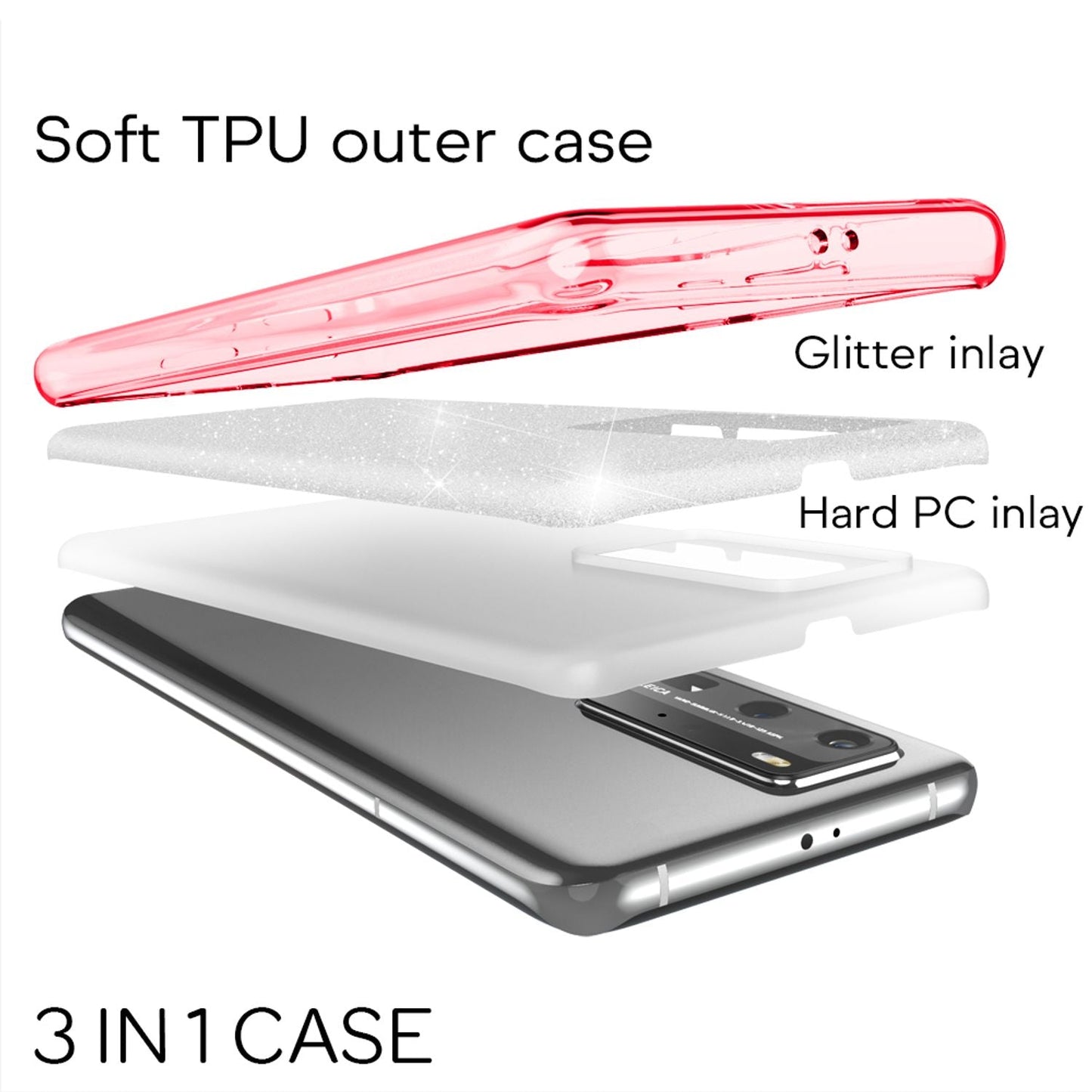 NALIA glitrandi símahulstur fyrir Huawei P40 Pro, glitrandi símahulstur með verndartaska