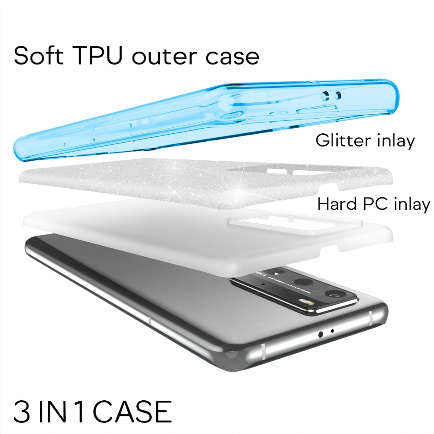 NALIA glitrandi símahulstur fyrir Huawei P40 Pro, glitrandi símahulstur með verndartaska