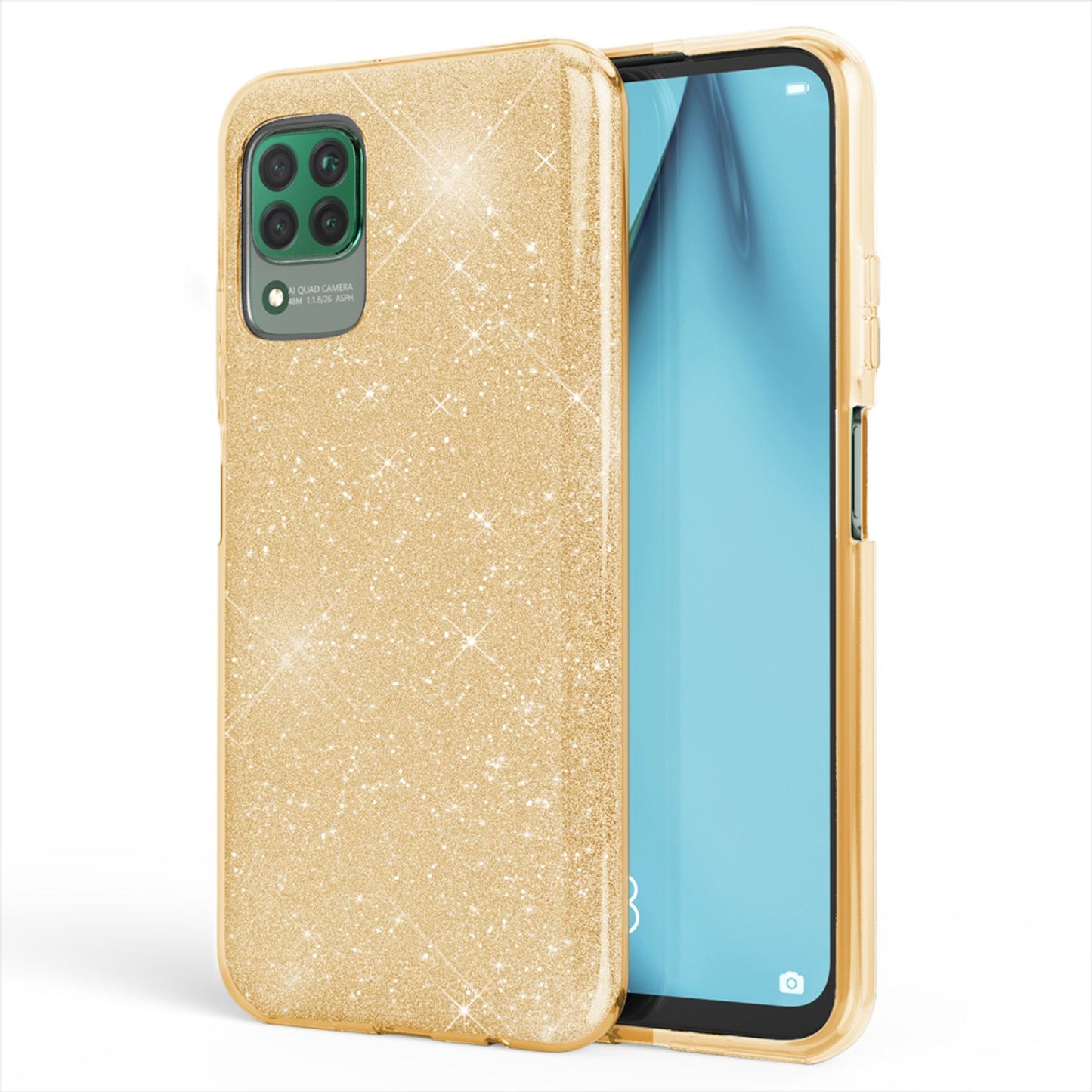 NALIA Glitrandi símahulstur fyrir Huawei P40 Lite, Glitrandi símahulstur með Bling hlífðarfilmu