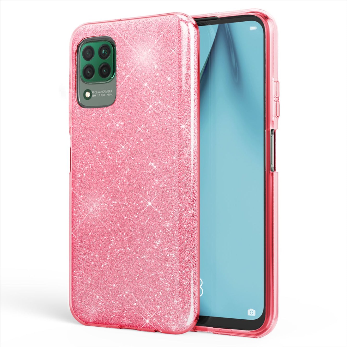 NALIA Glitrandi símahulstur fyrir Huawei P40 Lite, Glitrandi símahulstur með Bling hlífðarfilmu