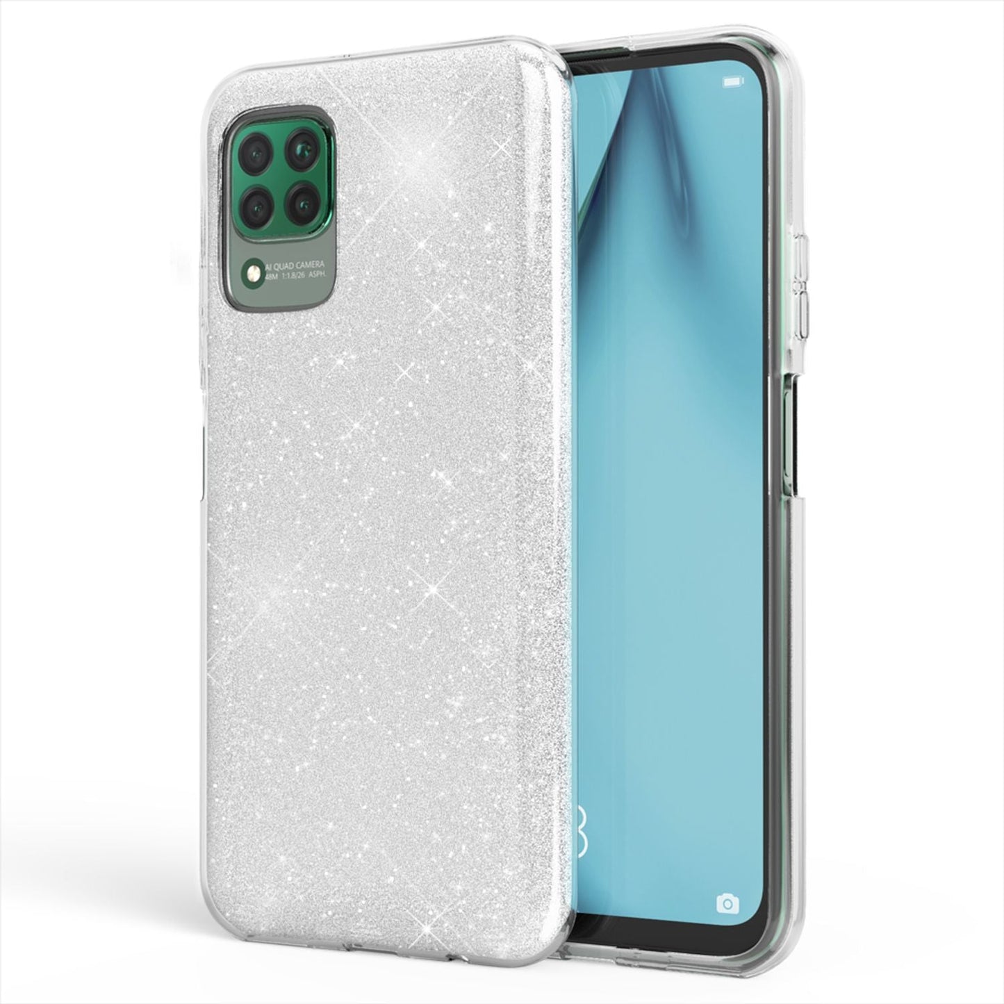 NALIA Glitrandi símahulstur fyrir Huawei P40 Lite, Glitrandi símahulstur með Bling hlífðarfilmu