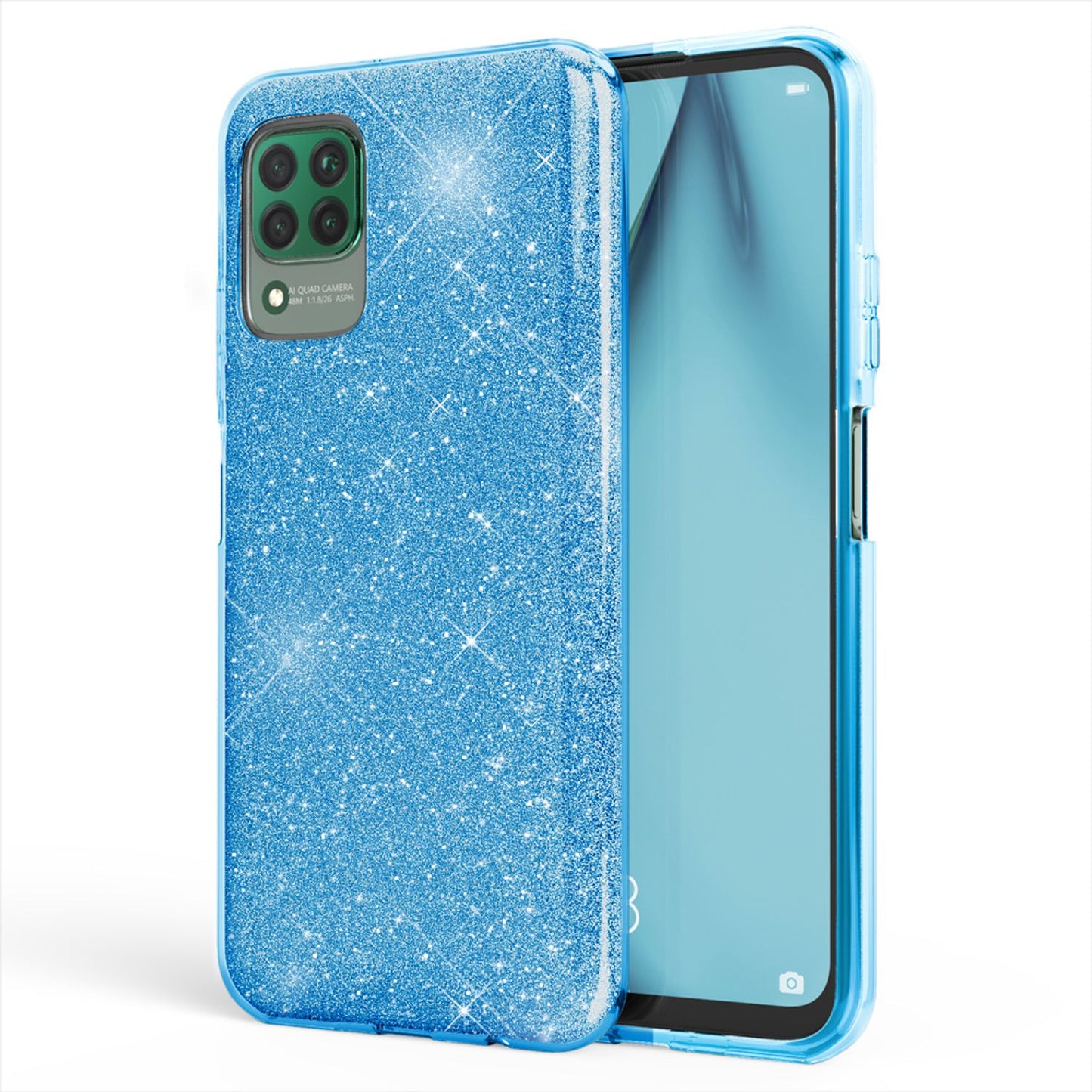 NALIA Glitrandi símahulstur fyrir Huawei P40 Lite, Glitrandi símahulstur með Bling hlífðarfilmu