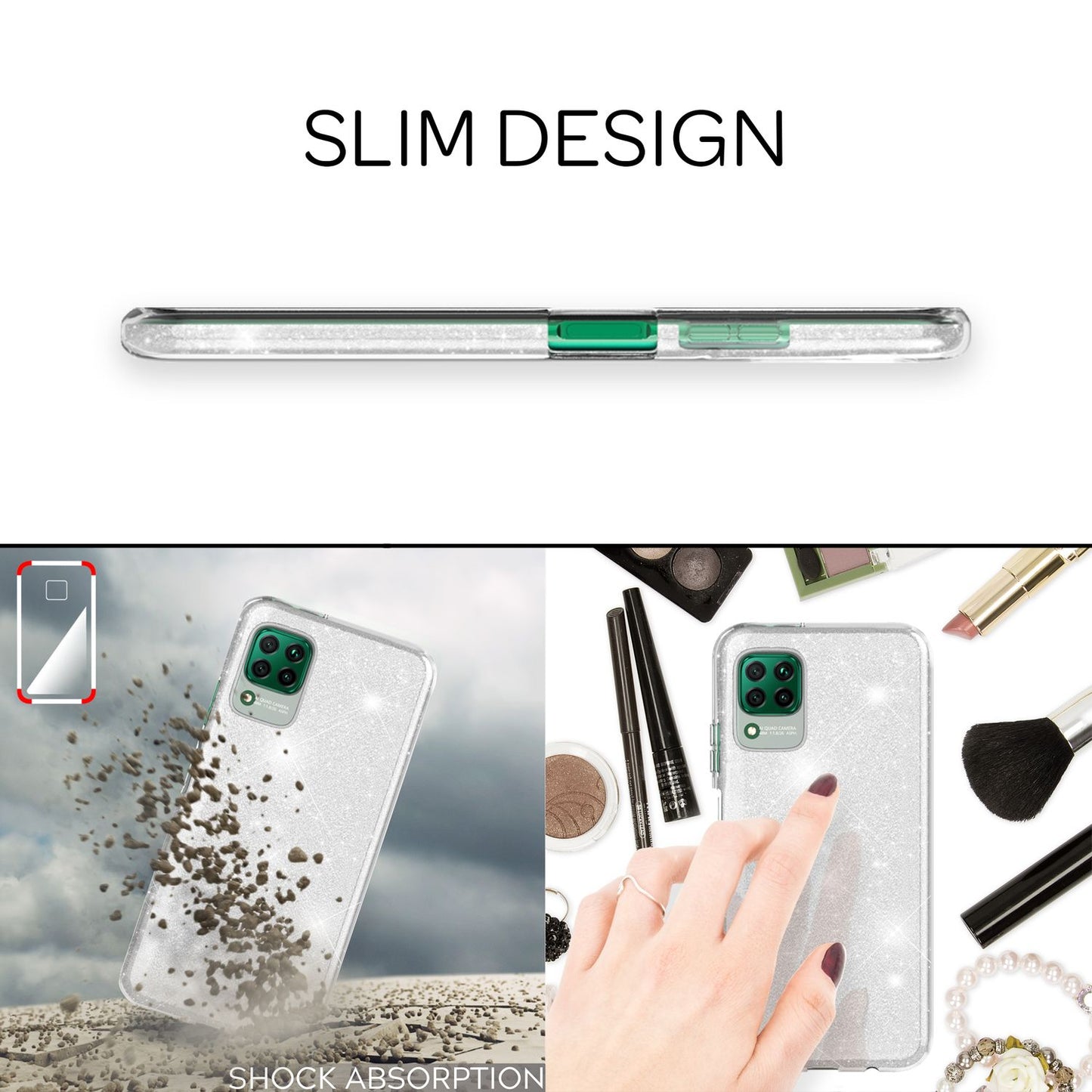 NALIA Glitrandi símahulstur fyrir Huawei P40 Lite, Glitrandi símahulstur með Bling hlífðarfilmu