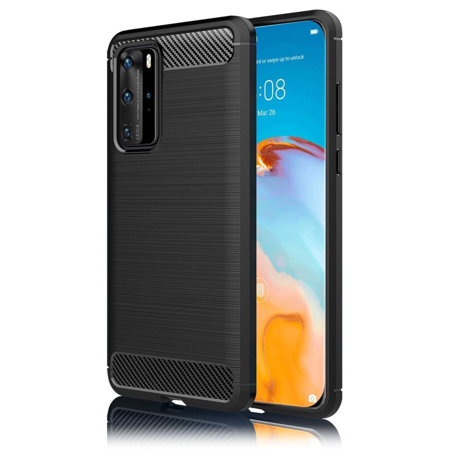 NALIA Carbon Look Case for Huawei P40 Pro, Phone Case Protective Bag TPU Cover