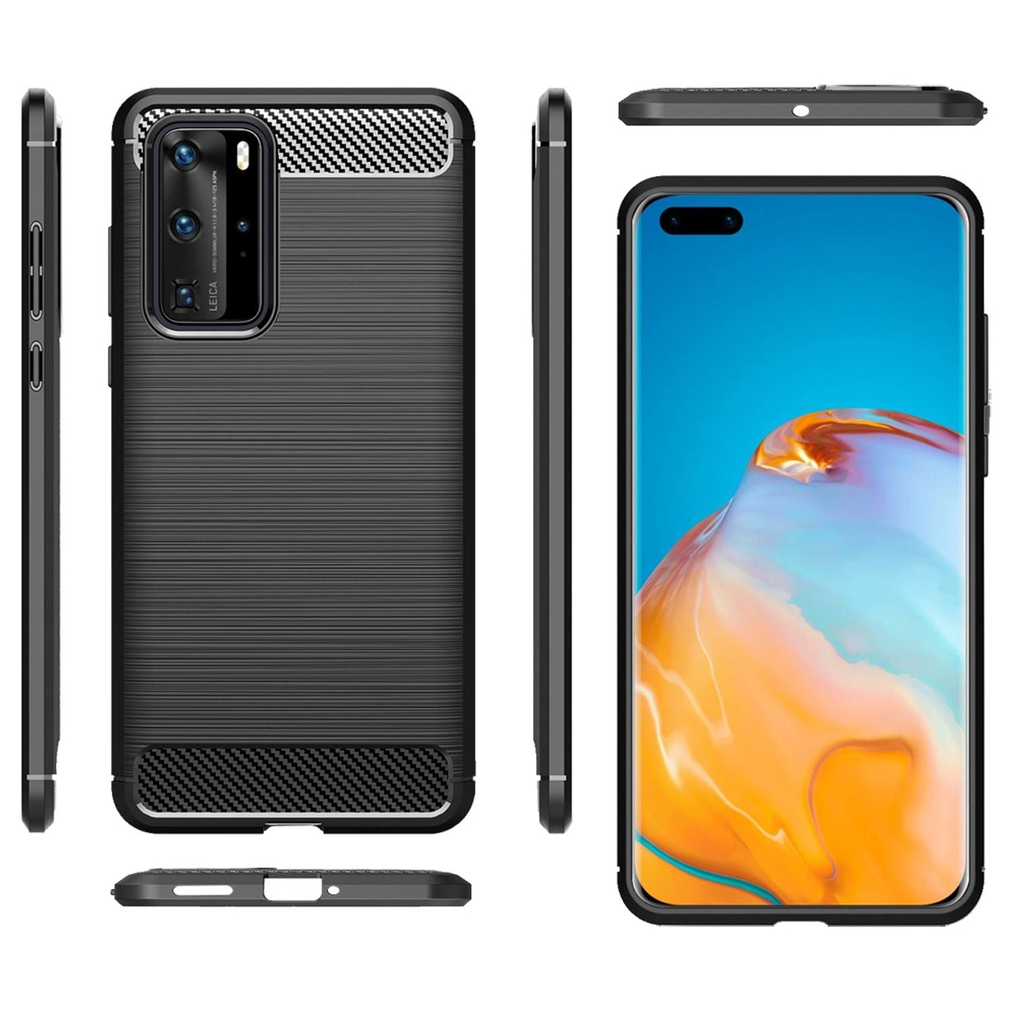 NALIA Carbon Look Case for Huawei P40 Pro, Phone Case Protective Bag TPU Cover