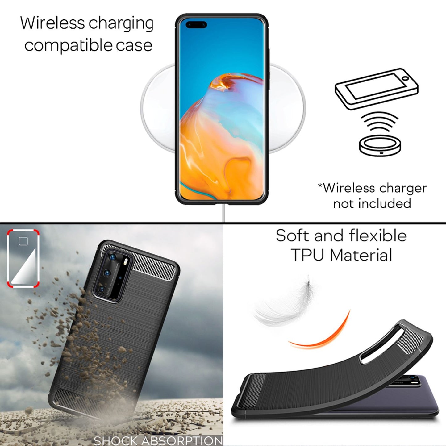 NALIA Carbon Look Case for Huawei P40 Pro, Phone Case Protective Bag TPU Cover