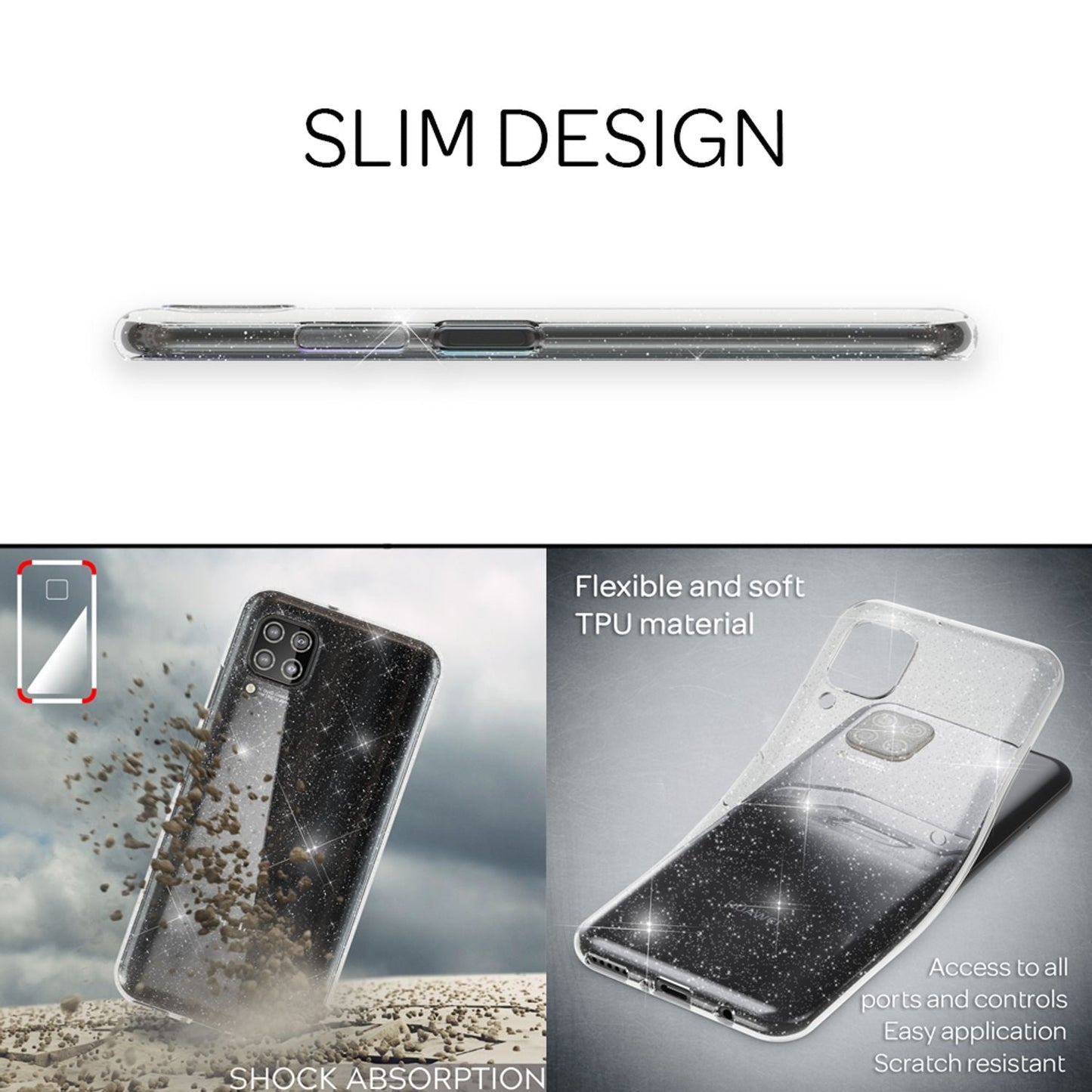 NALIA Glitrandi Símahulstur fyrir Huawei P40 Lite, Glitrandi Sílikon Símahulstur