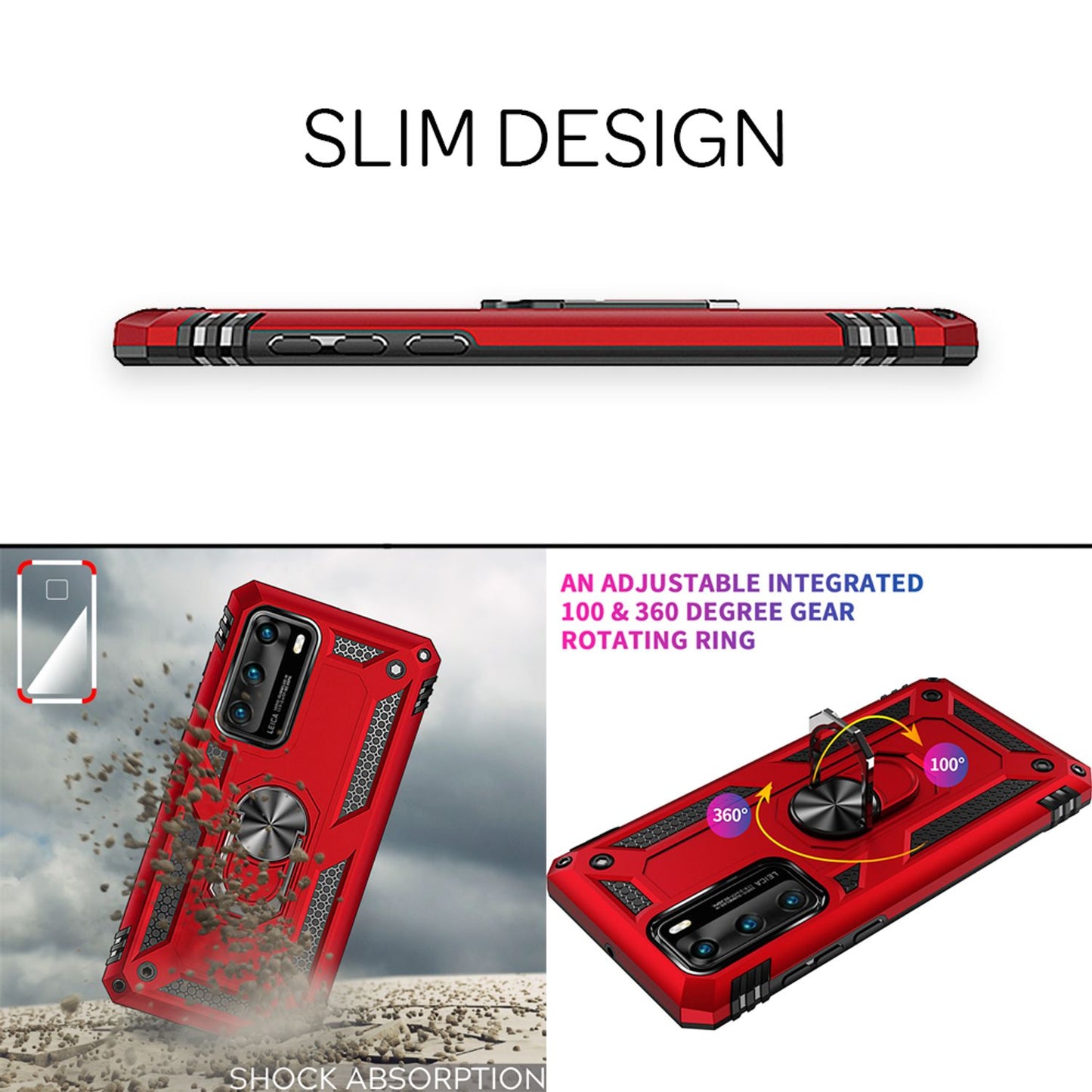 NALIA Ring Case fyrir Huawei P40, farsímahlífðarhulstur, þunnt hulstur með stuðara