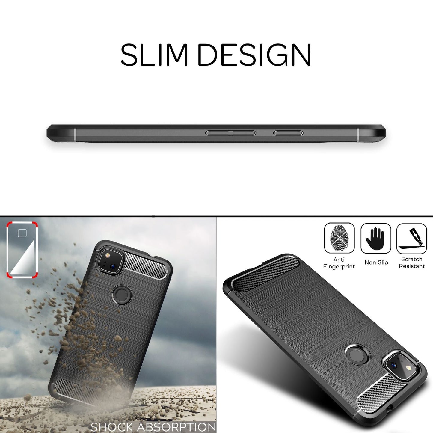 NALIA Phone Case for Google Pixel 4a, Carbon Case Silicone Cover Protective Bag