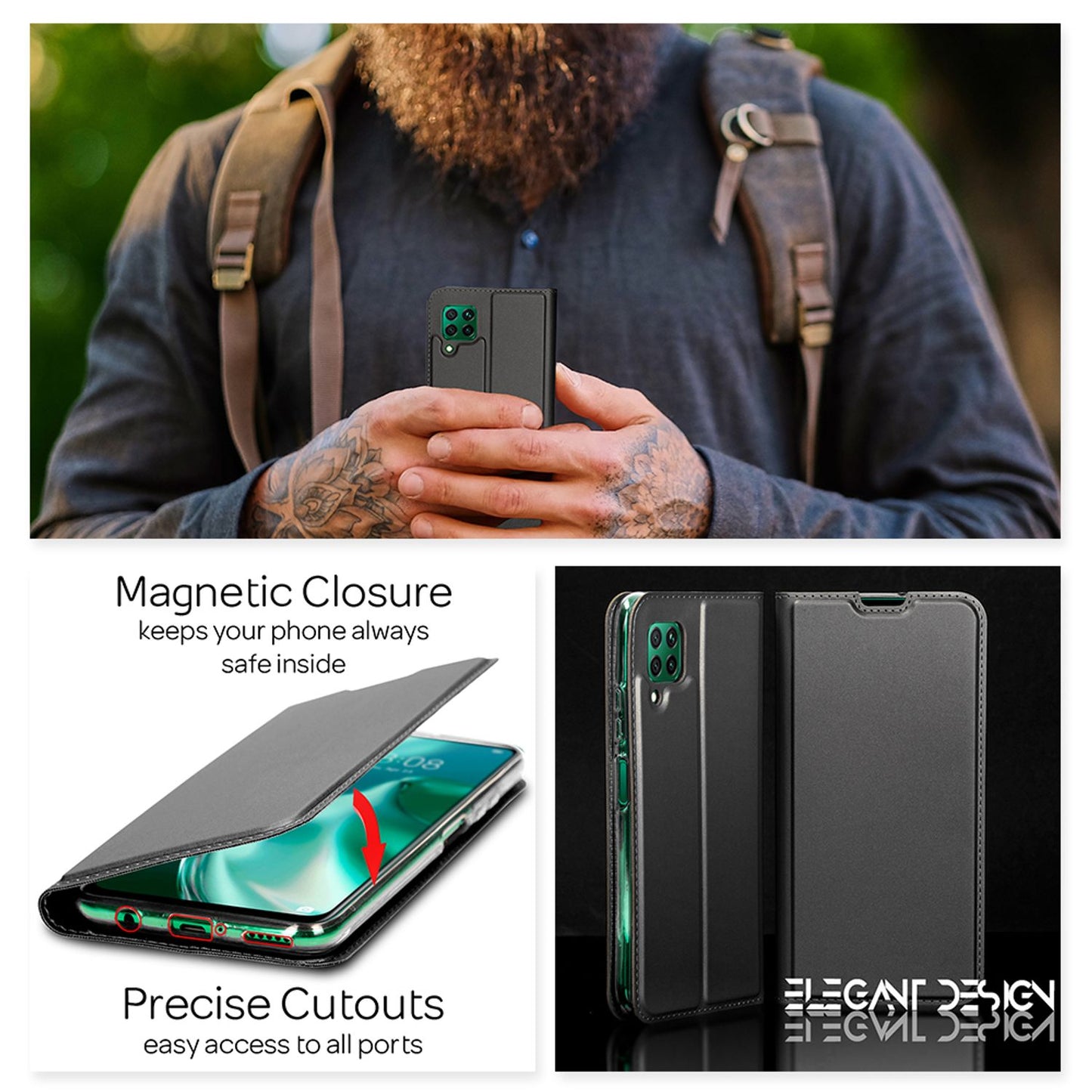 NALIA Flip Case for Huawei P40 lite, Faux Leather Cover Bumper Case