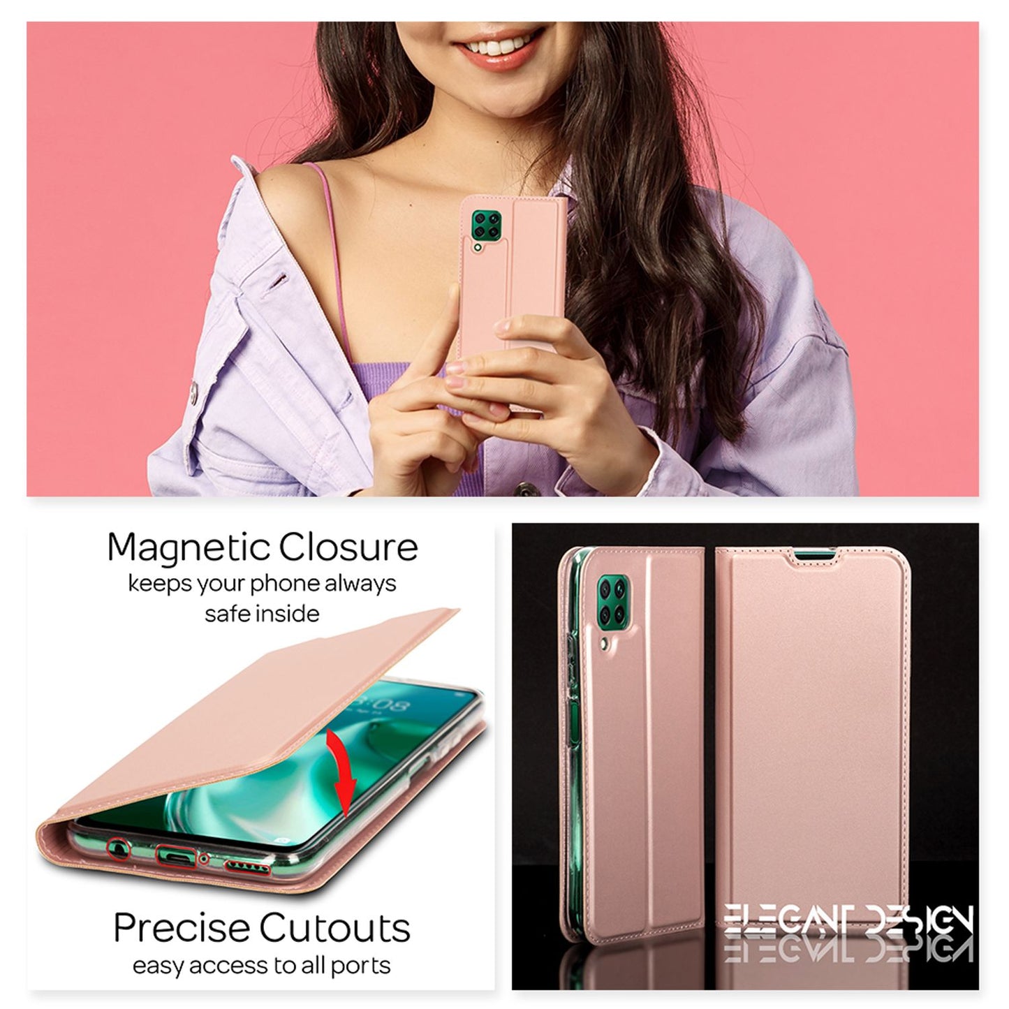 NALIA Flip Case for Huawei P40 lite, Faux Leather Cover Bumper Case