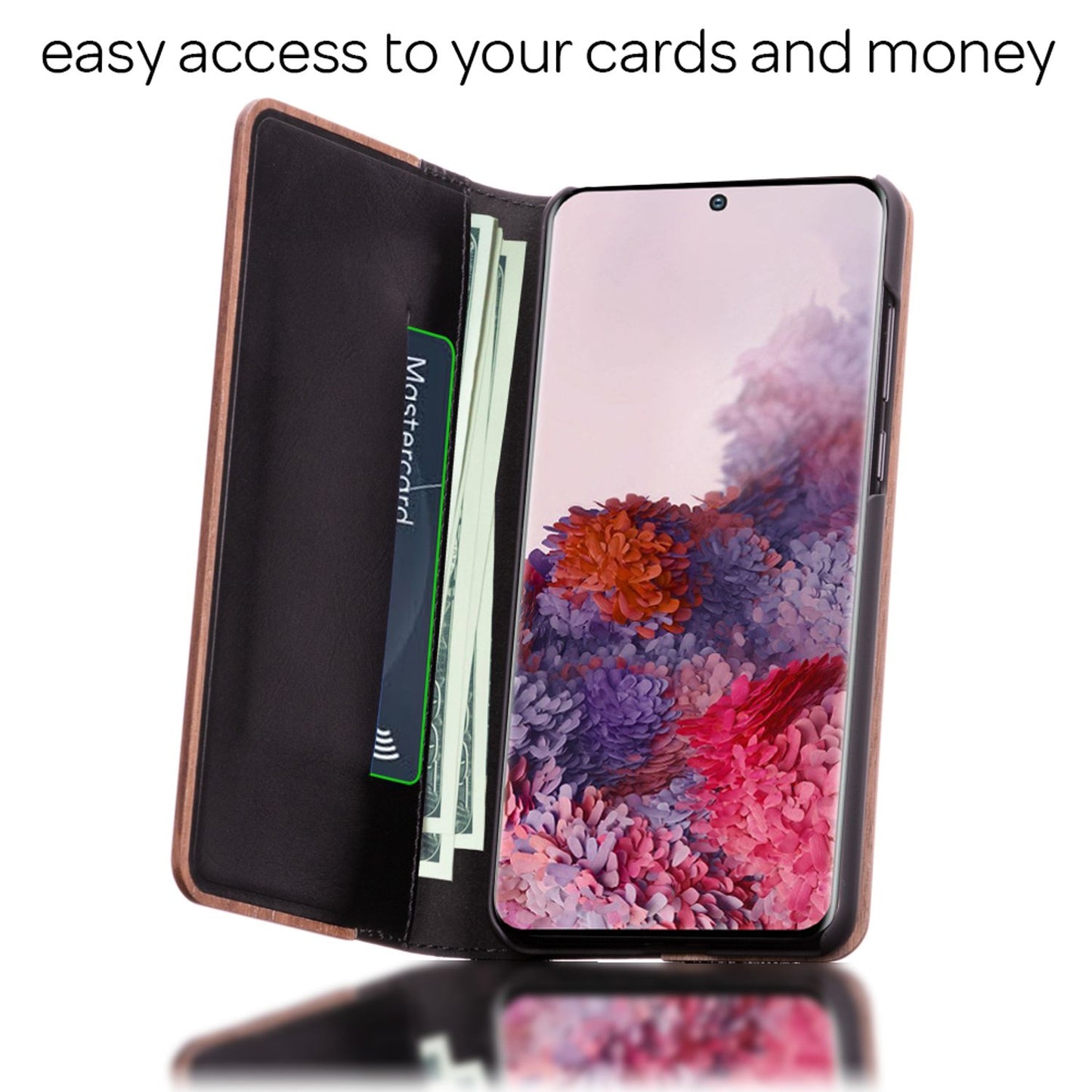 NALIA Flip-hulstur úr ekta tré fyrir Samsung Galaxy S20, símahulstur úr tré