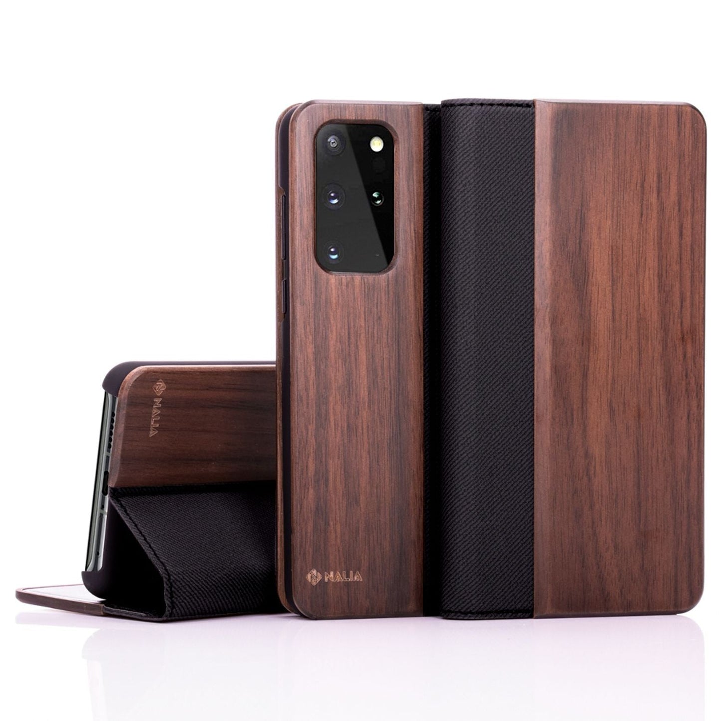 NALIA Real Wood Flip Case for Samsung Galaxy S20 Plus, Wood Cover Phone Case