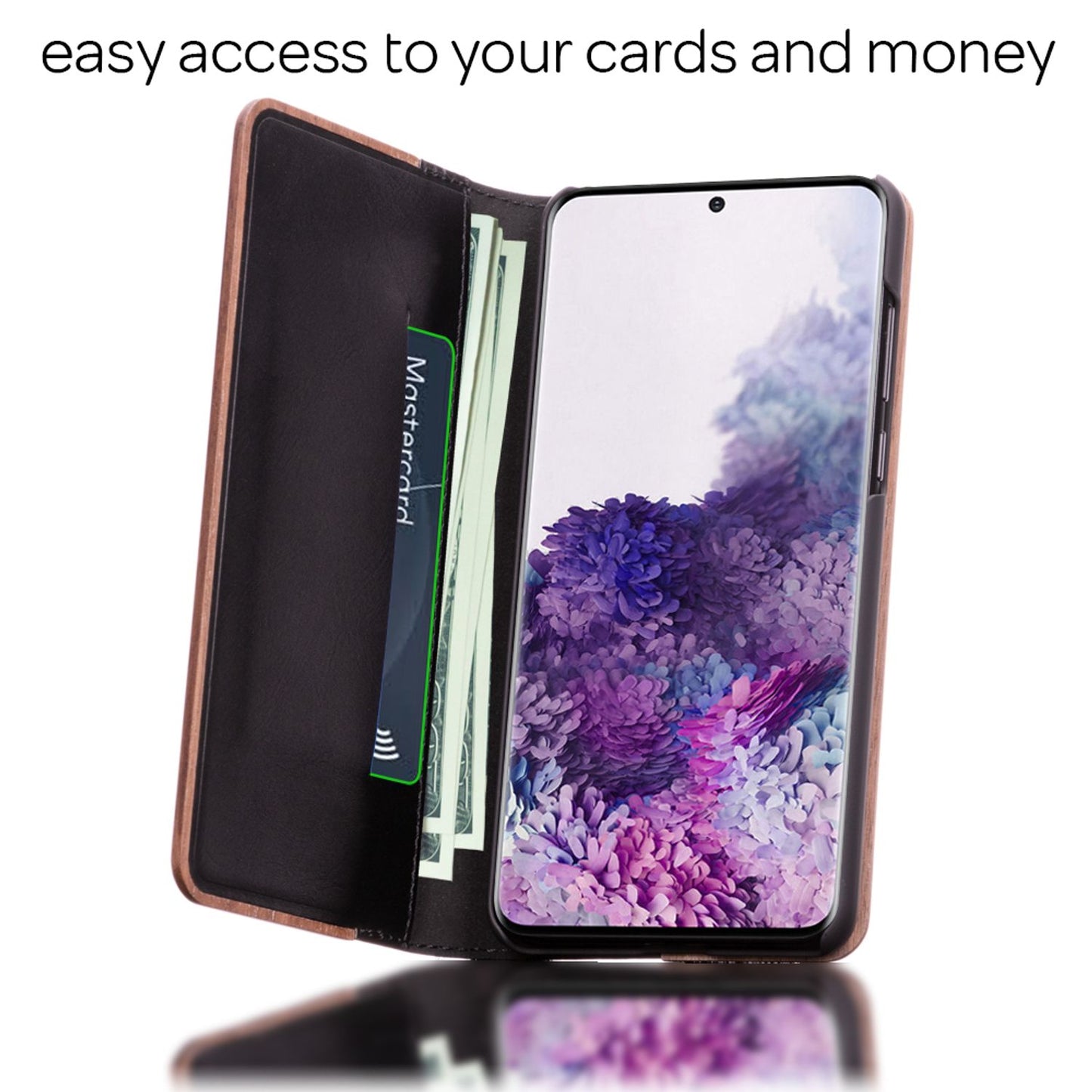 NALIA Real Wood Flip Case for Samsung Galaxy S20 Plus, Wood Cover Phone Case