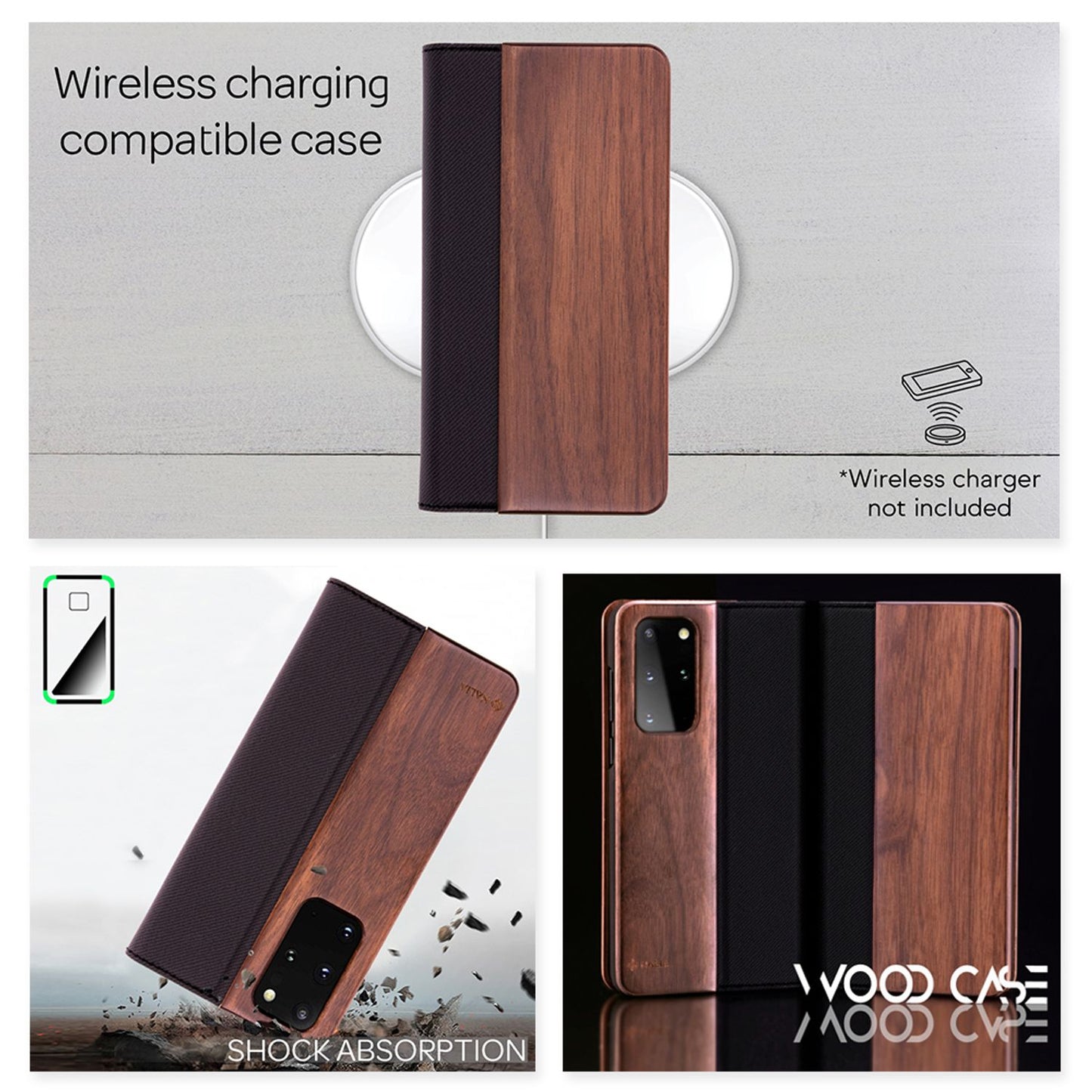 NALIA Real Wood Flip Case for Samsung Galaxy S20 Plus, Wood Cover Phone Case