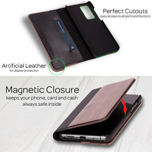 NALIA Real Wood Flip Case for Samsung Galaxy S20 Plus, Wood Cover Phone Case