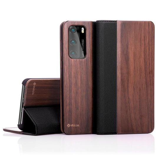 NALIA Real Wood Flip Case for Huawei P40, Wood Case Phone Cover Flip Case 360°