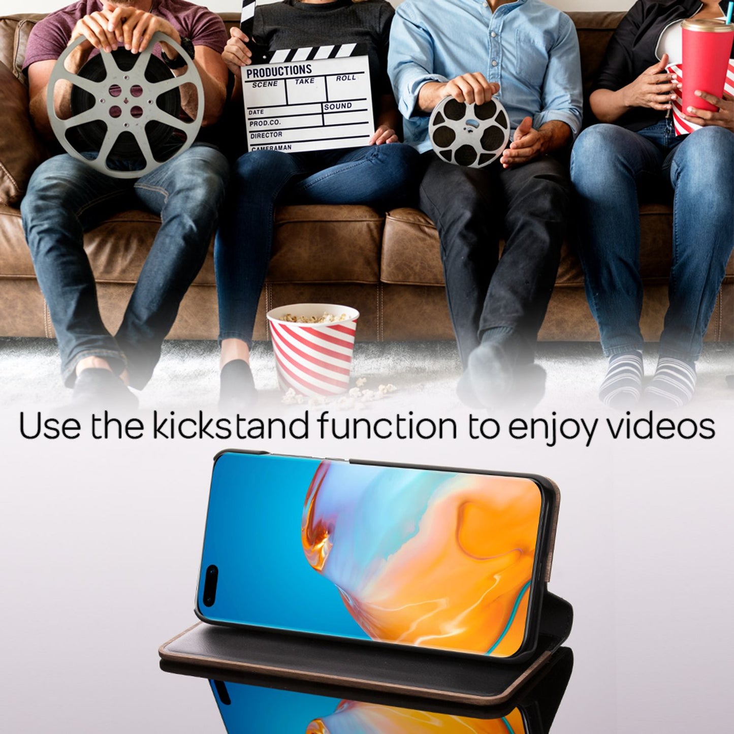 NALIA Flip-hulstur úr ekta tré fyrir Huawei P40, tréhulstur fyrir síma, 360° flip-hulstur