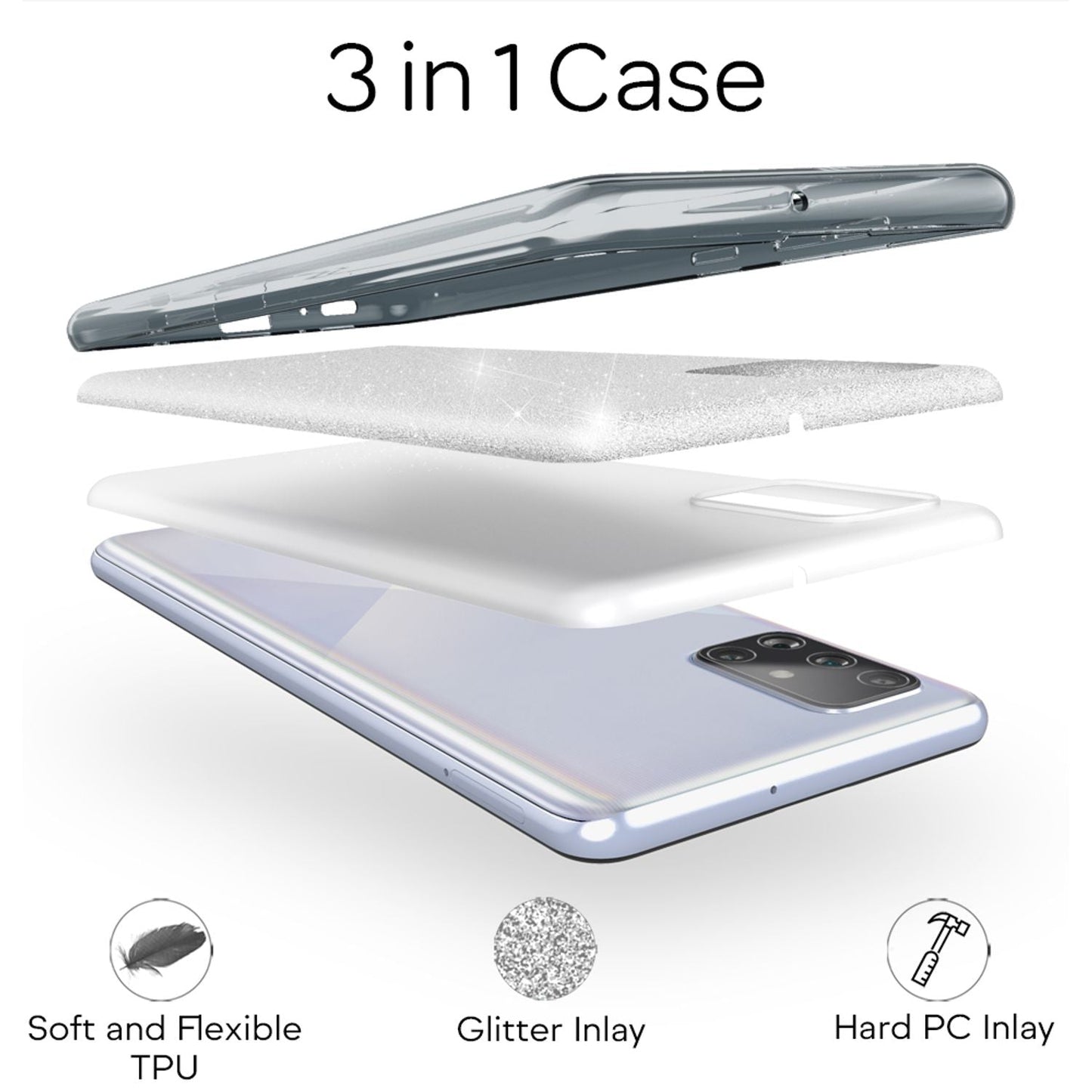 NALIA Glitrandi símahulstur fyrir Samsung Galaxy A71, Glitrandi hulstur með hlífðarsteinum