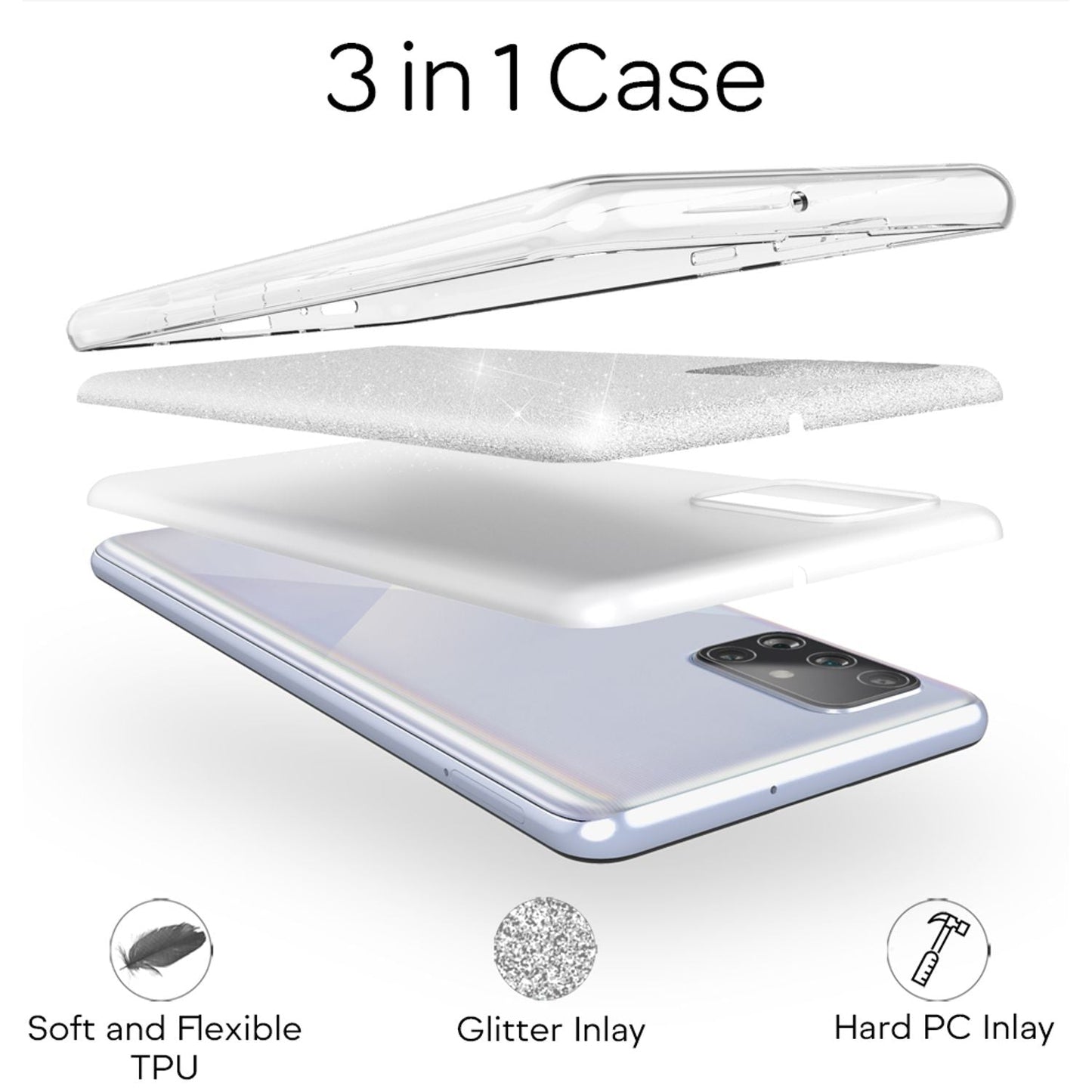 NALIA Glitrandi símahulstur fyrir Samsung Galaxy A71, Glitrandi hulstur með hlífðarsteinum