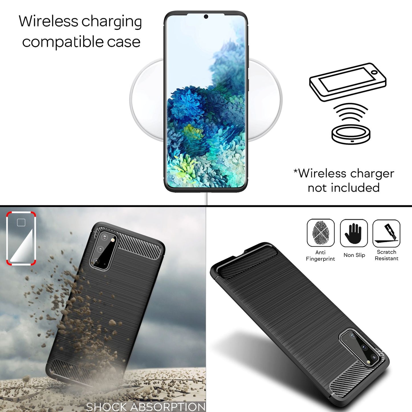 NALIA Carbon Look Handy Hülle für Samsung Galaxy S20, Stoßfestes Silikon Cover